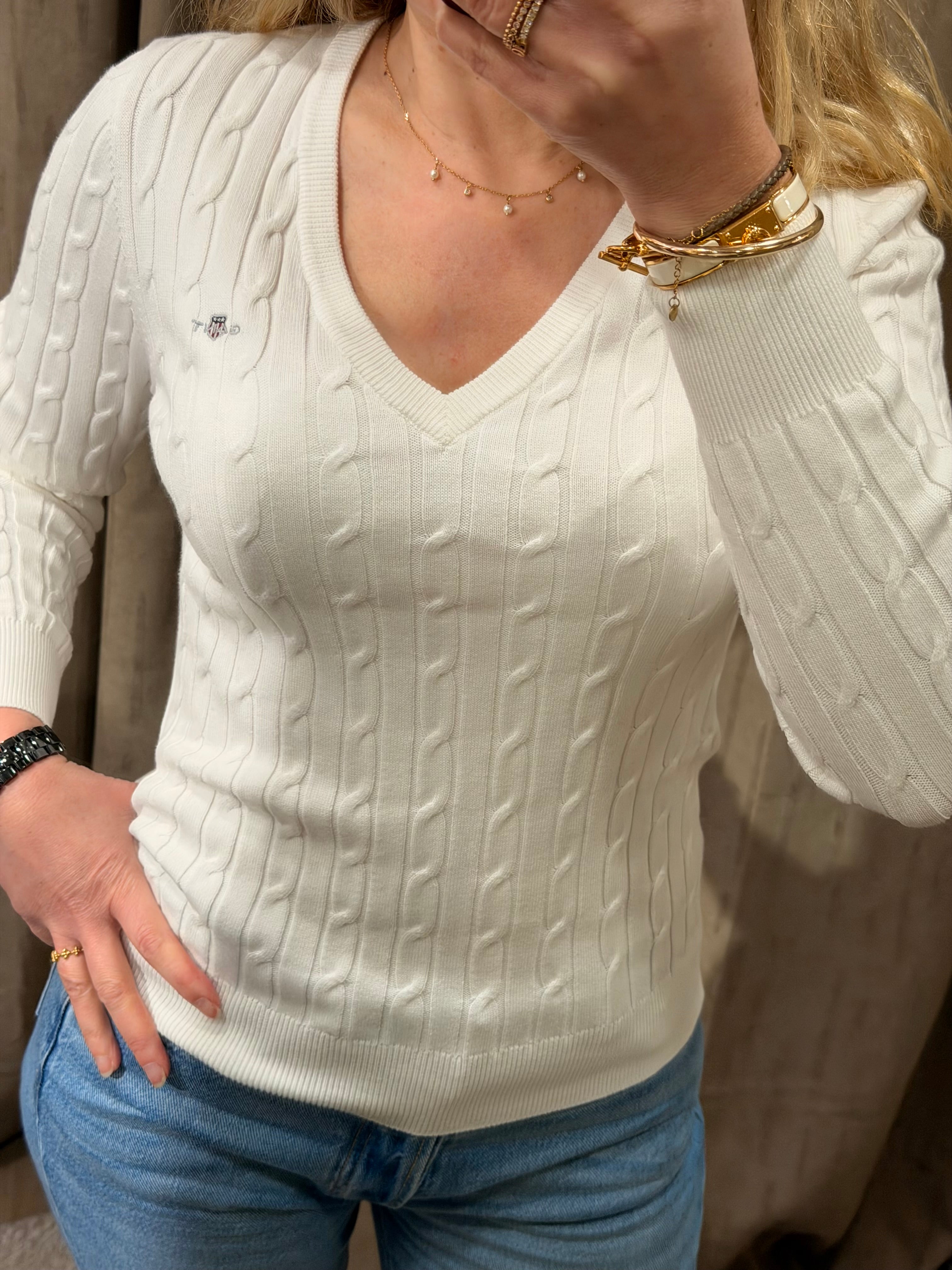 Pull col V torsadé en coton femme élégant et intemporel – Gant