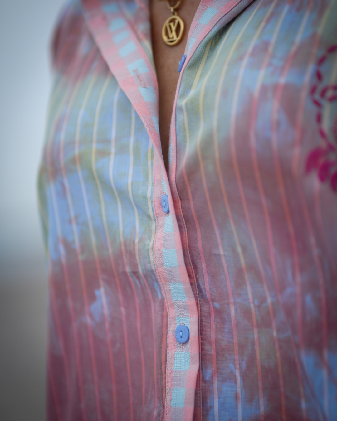 Robe courte à rayures rose orangé Ylone tie and dye pastel - Adoré Paris
