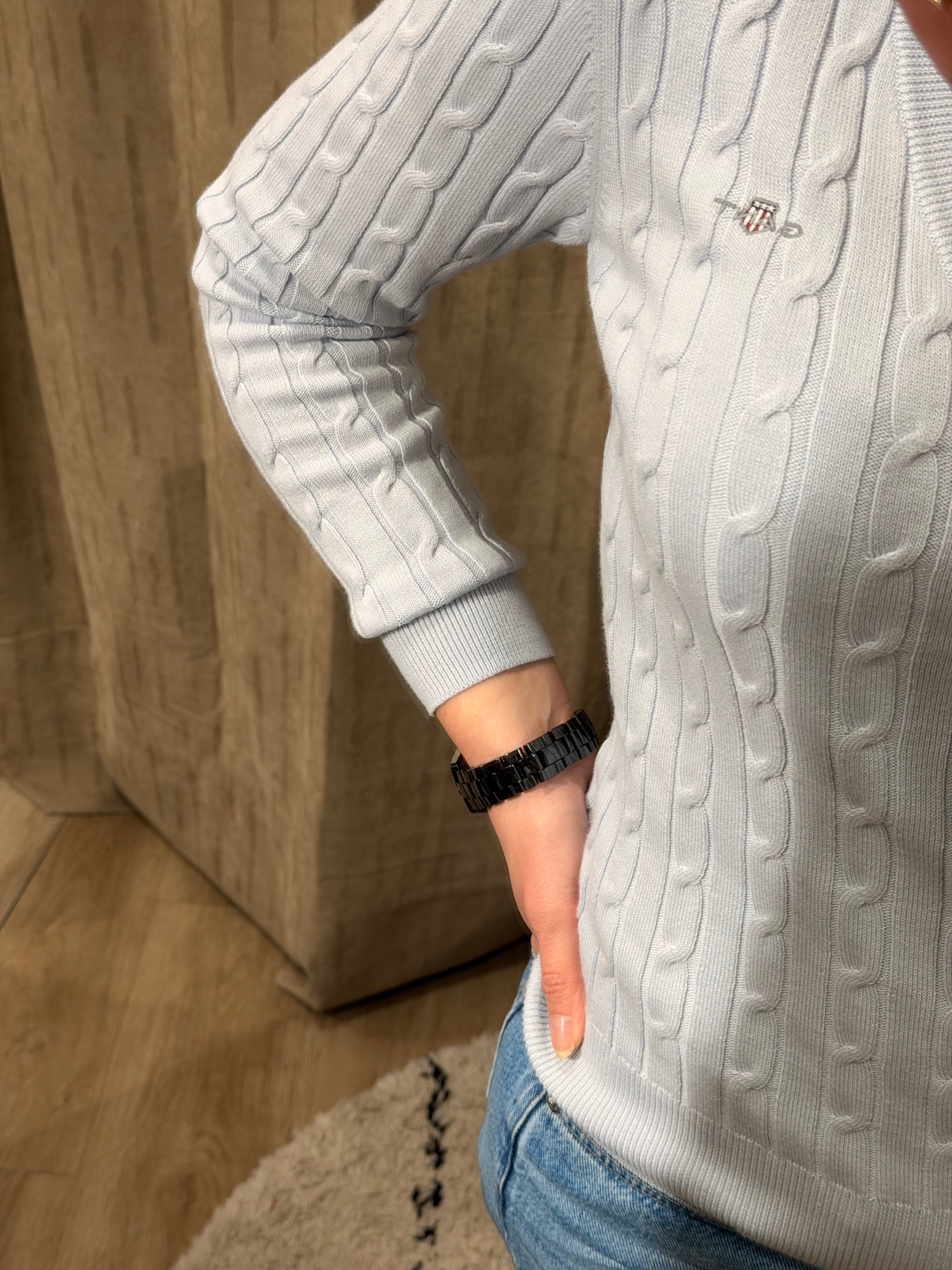 Pull col V torsadé en coton femme élégant et intemporel – Gant