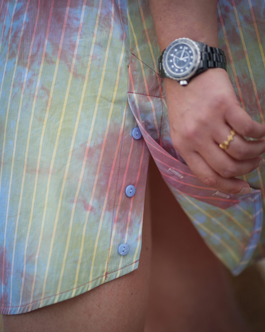 Robe courte à rayures rose orangé Ylone tie and dye pastel - Adoré Paris