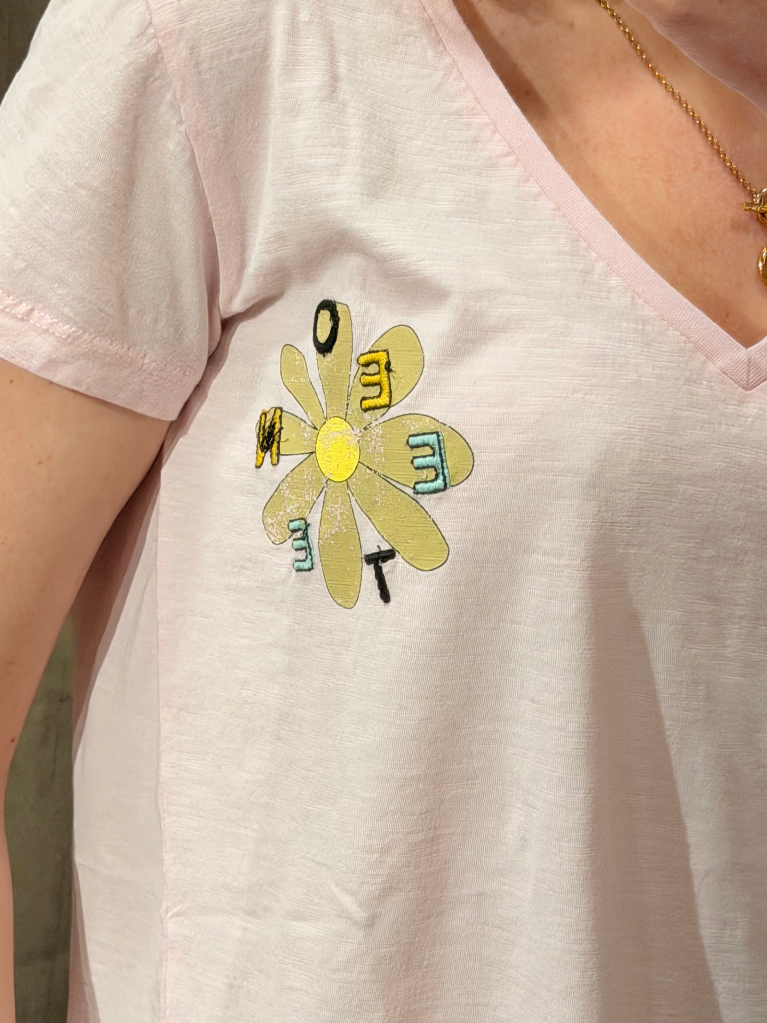 T-shirt Monica col V marguerite en coton - Coupe droite - ONE TEE