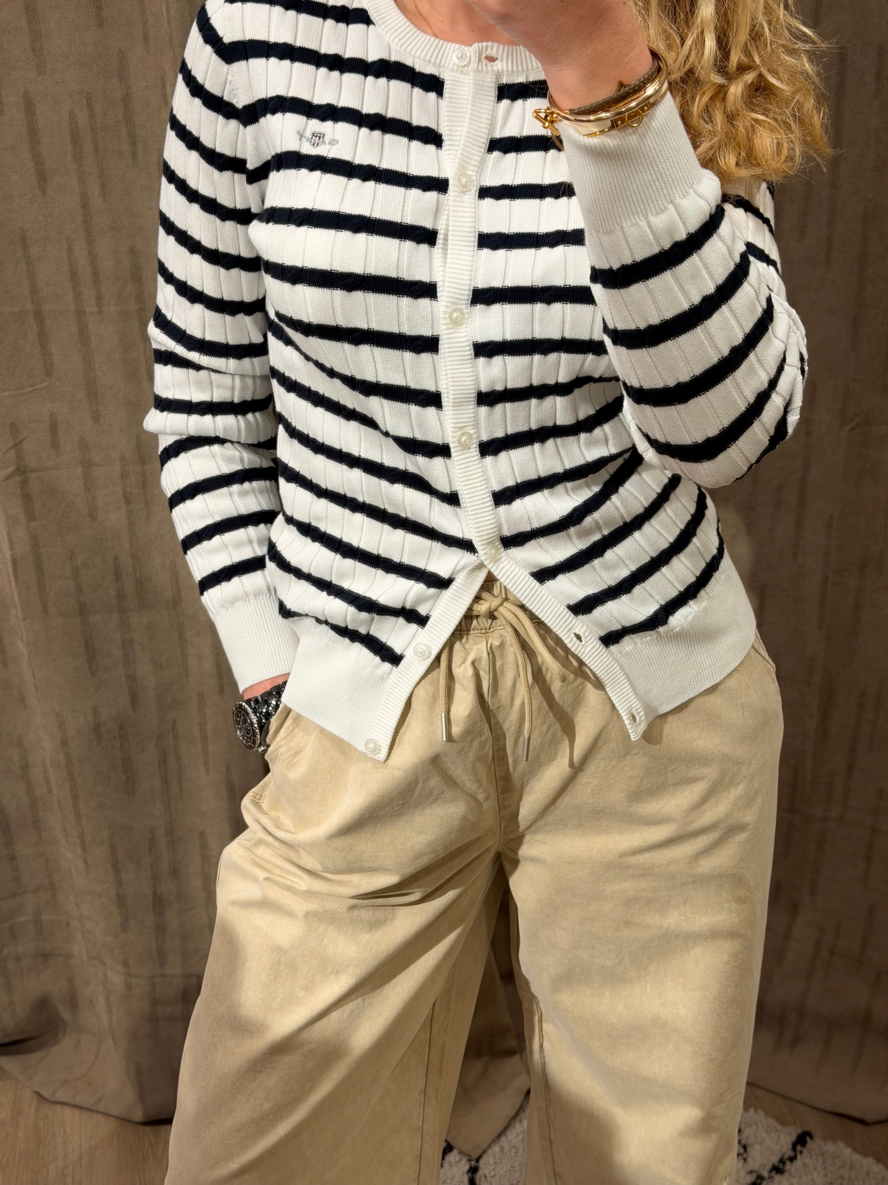 Cardigan en maille torsadée à rayures femme – Gant