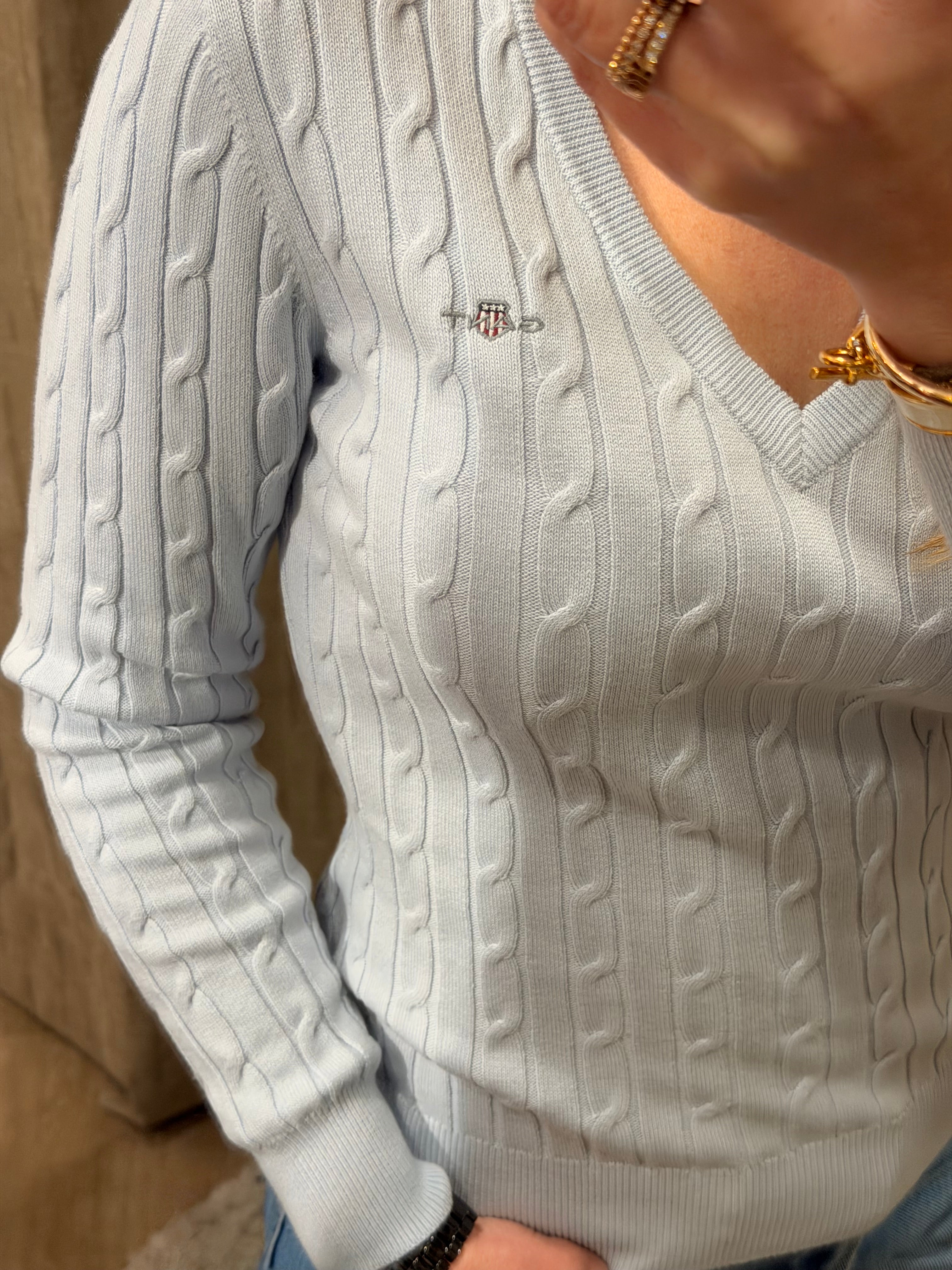 Pull col V torsadé en coton femme élégant et intemporel – Gant