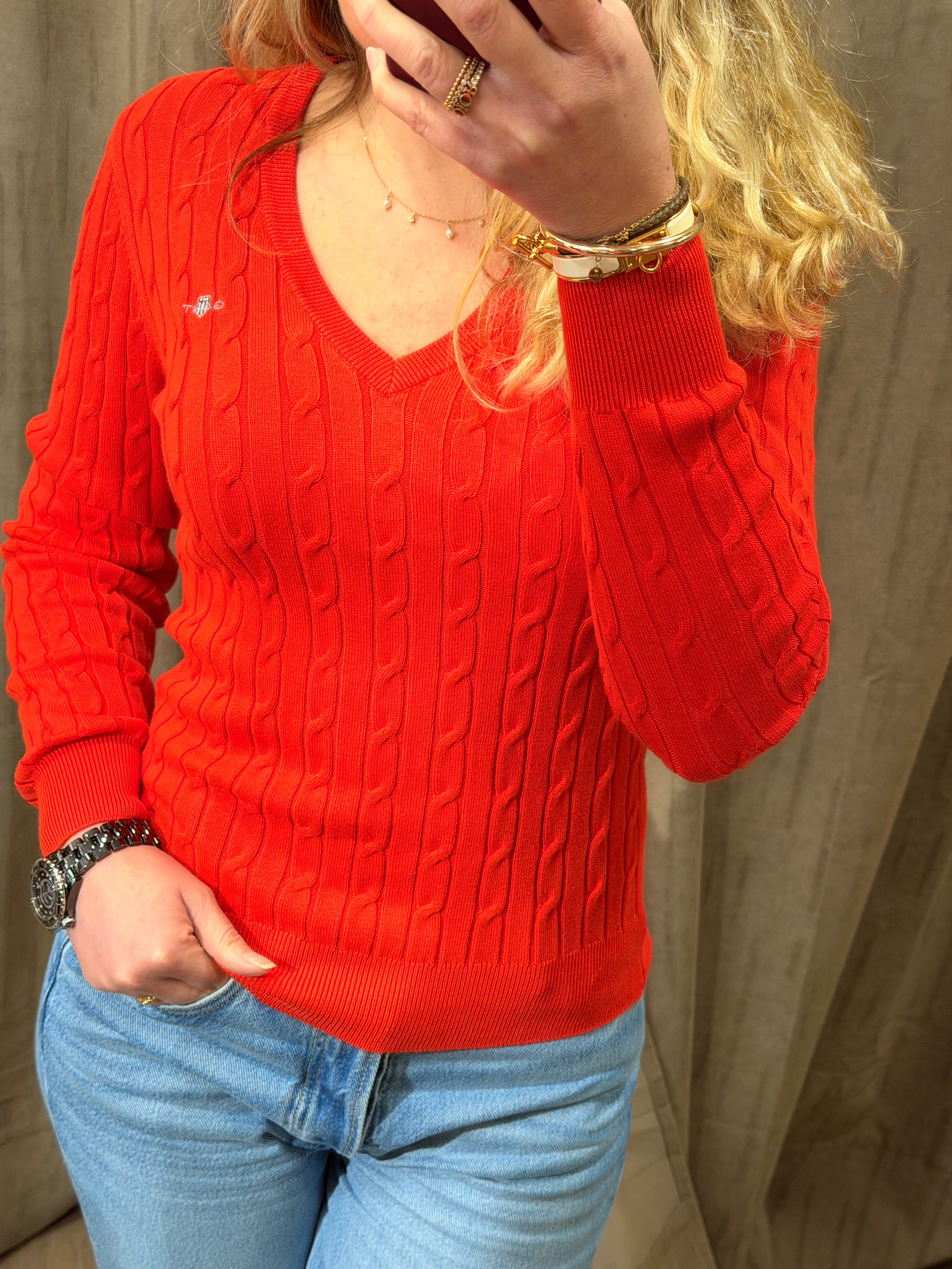 Pull col V torsadé en coton femme élégant et intemporel – Gant