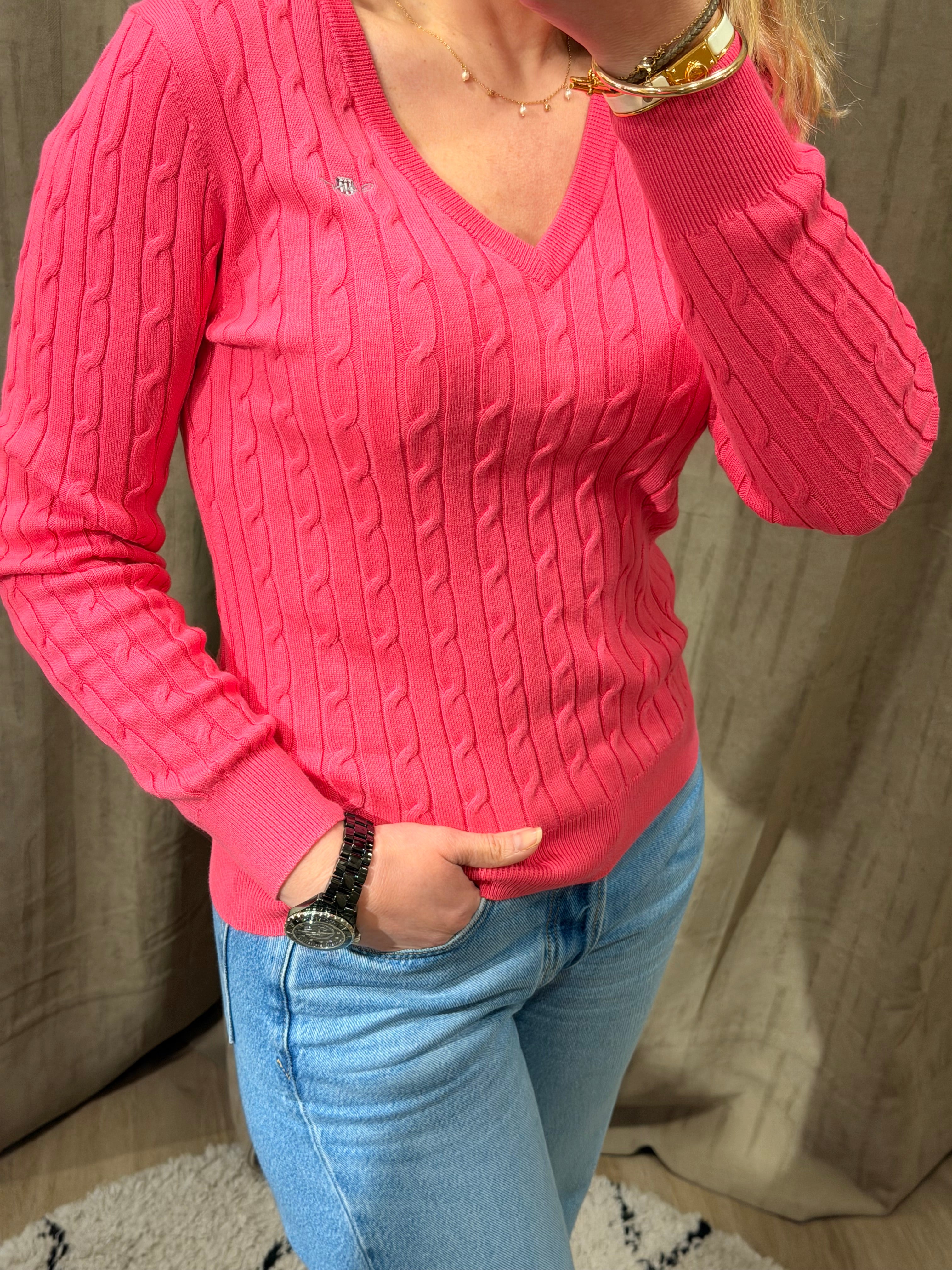Pull col V torsadé en coton femme élégant et intemporel – Gant