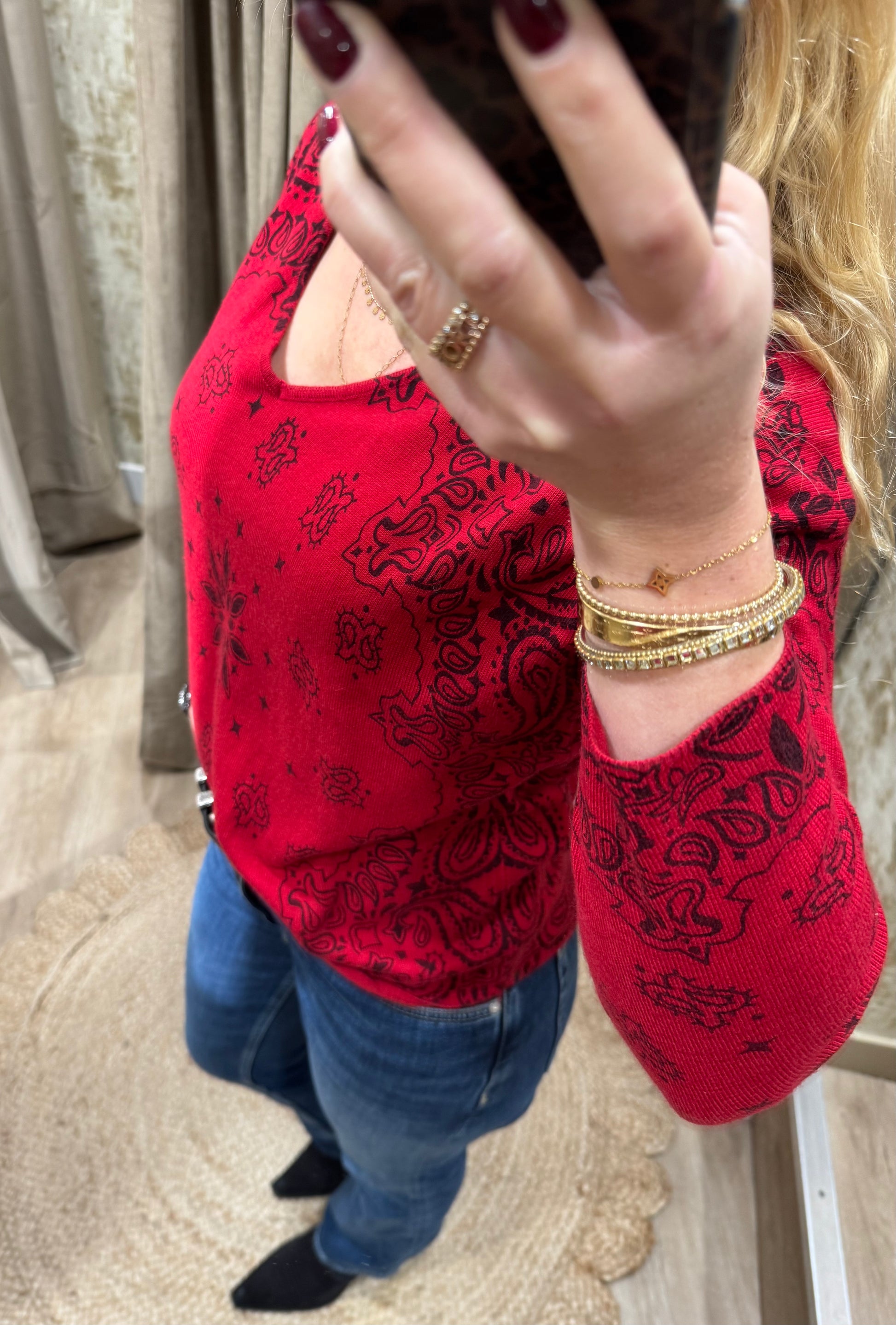 Pull Adoré Paris Esme col "V" Rouge 