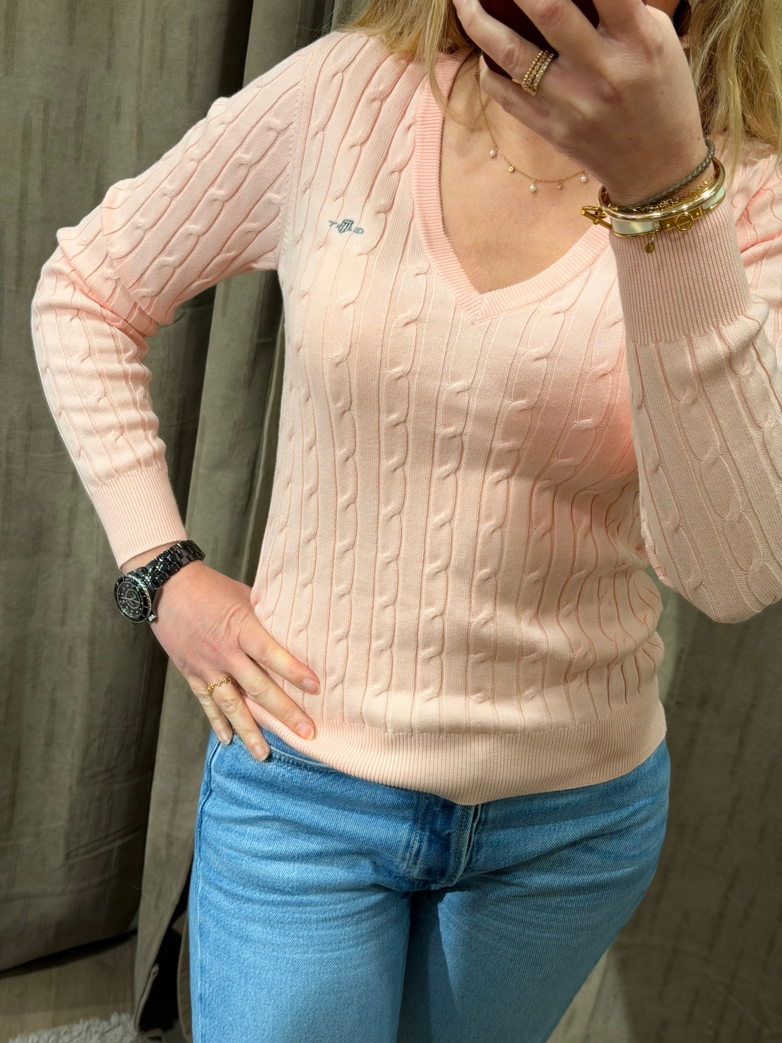 Pull col V torsadé en coton femme élégant et intemporel – Gant