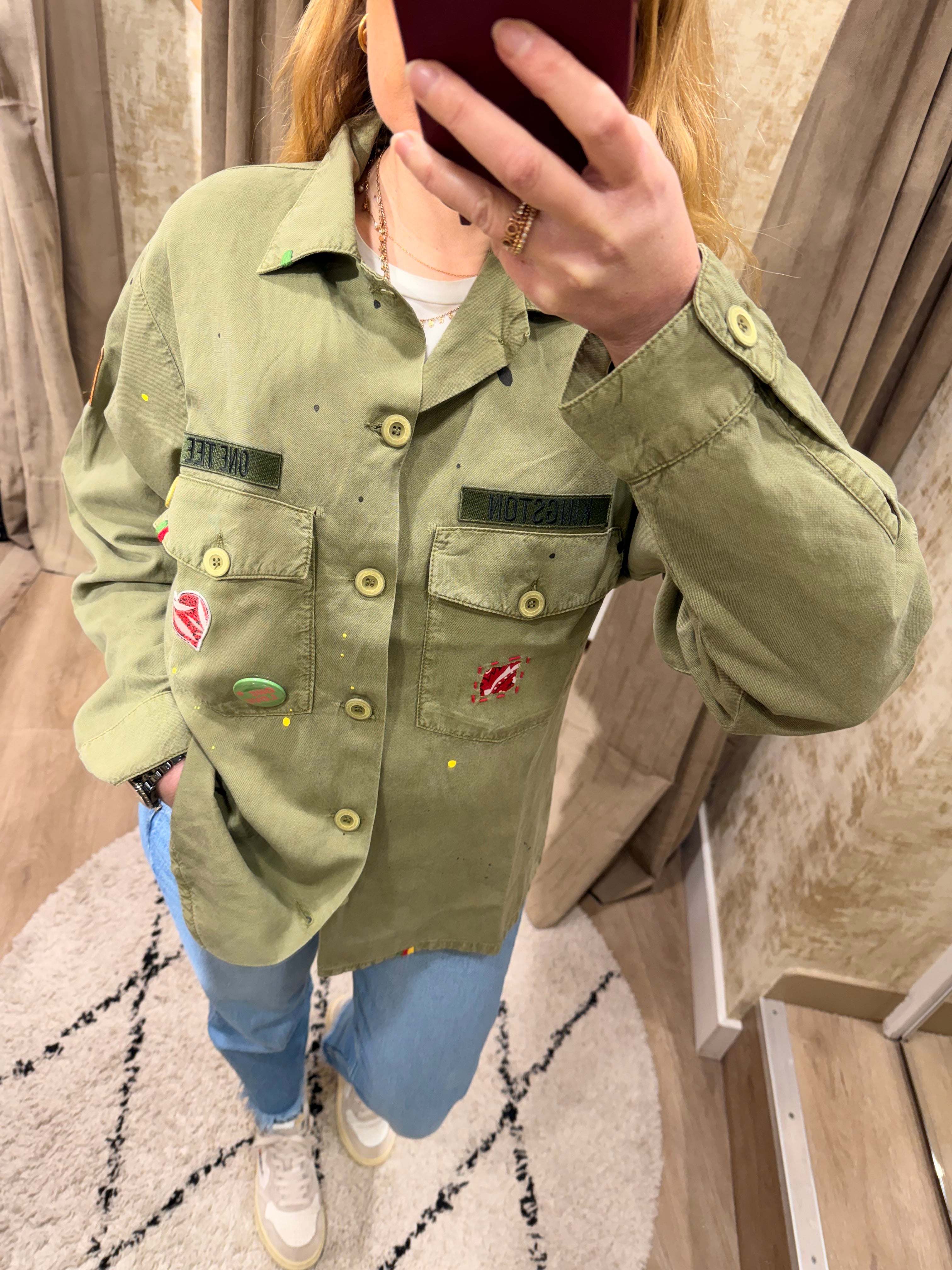 Veste militaire customisée RITA kaki - Coupe droite fluide et matchs - ONE TEE