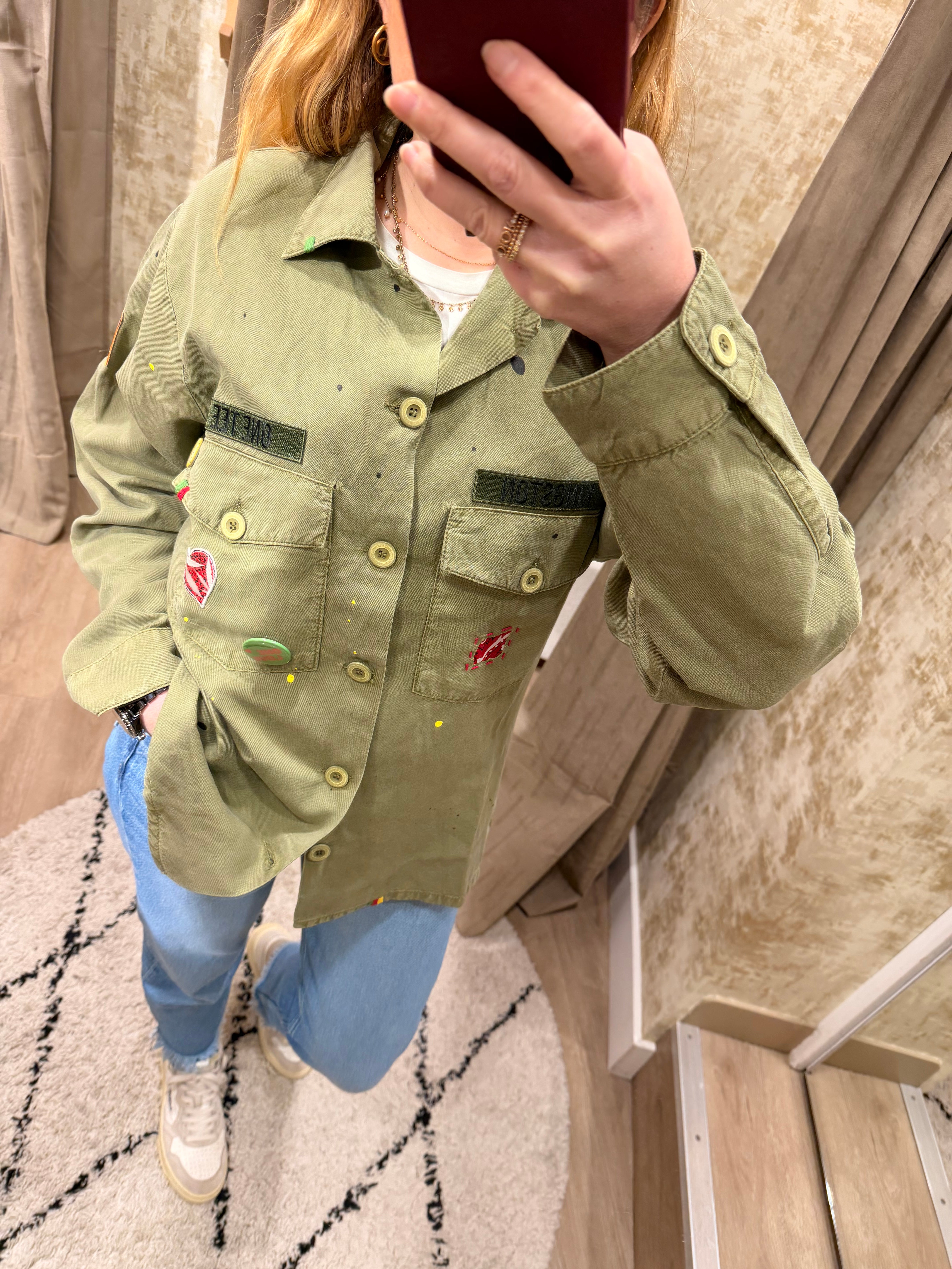 Veste militaire customisée RITA kaki - Coupe droite fluide et matchs - ONE TEE