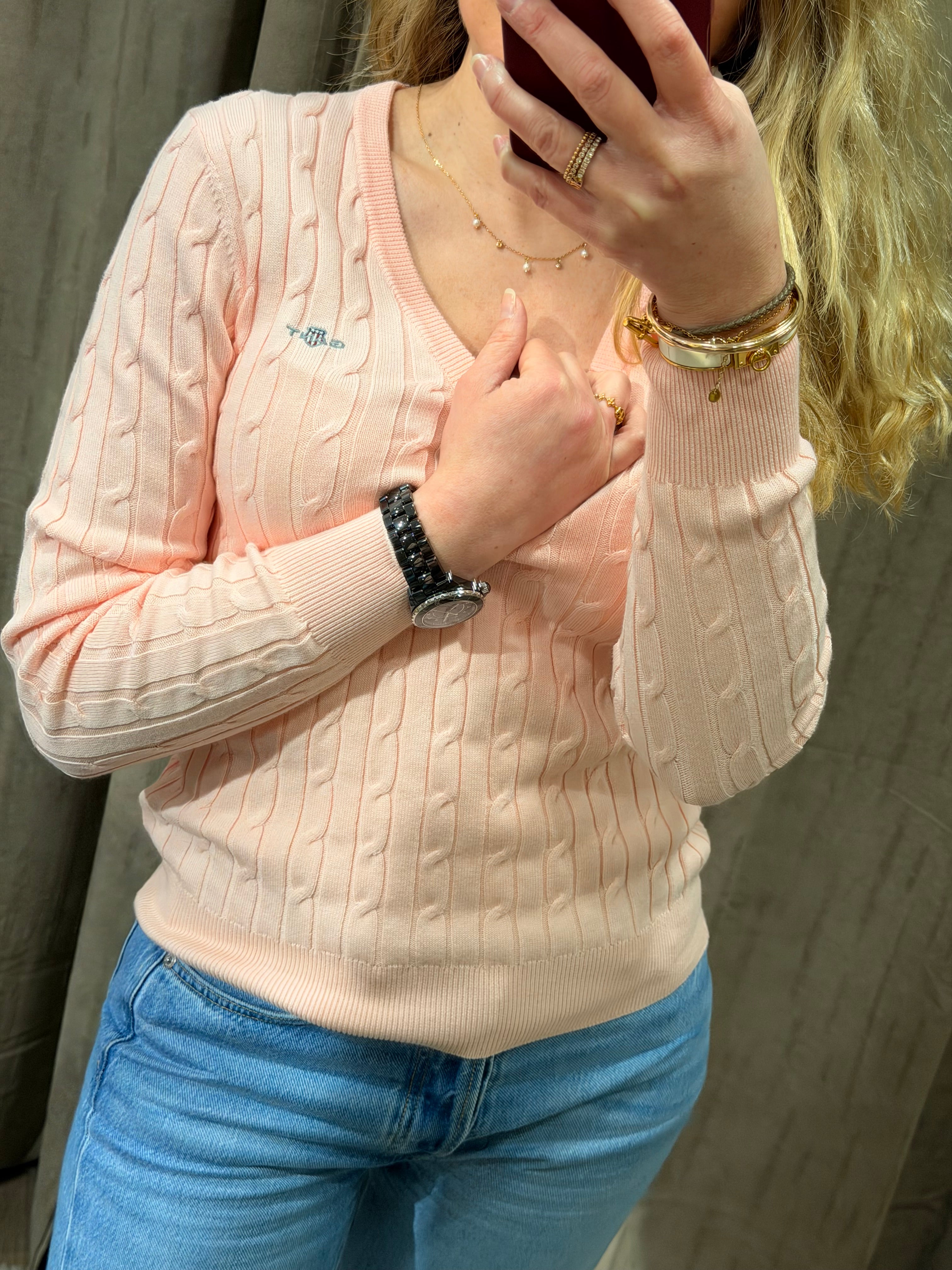 Pull col V torsadé en coton femme élégant et intemporel – Gant