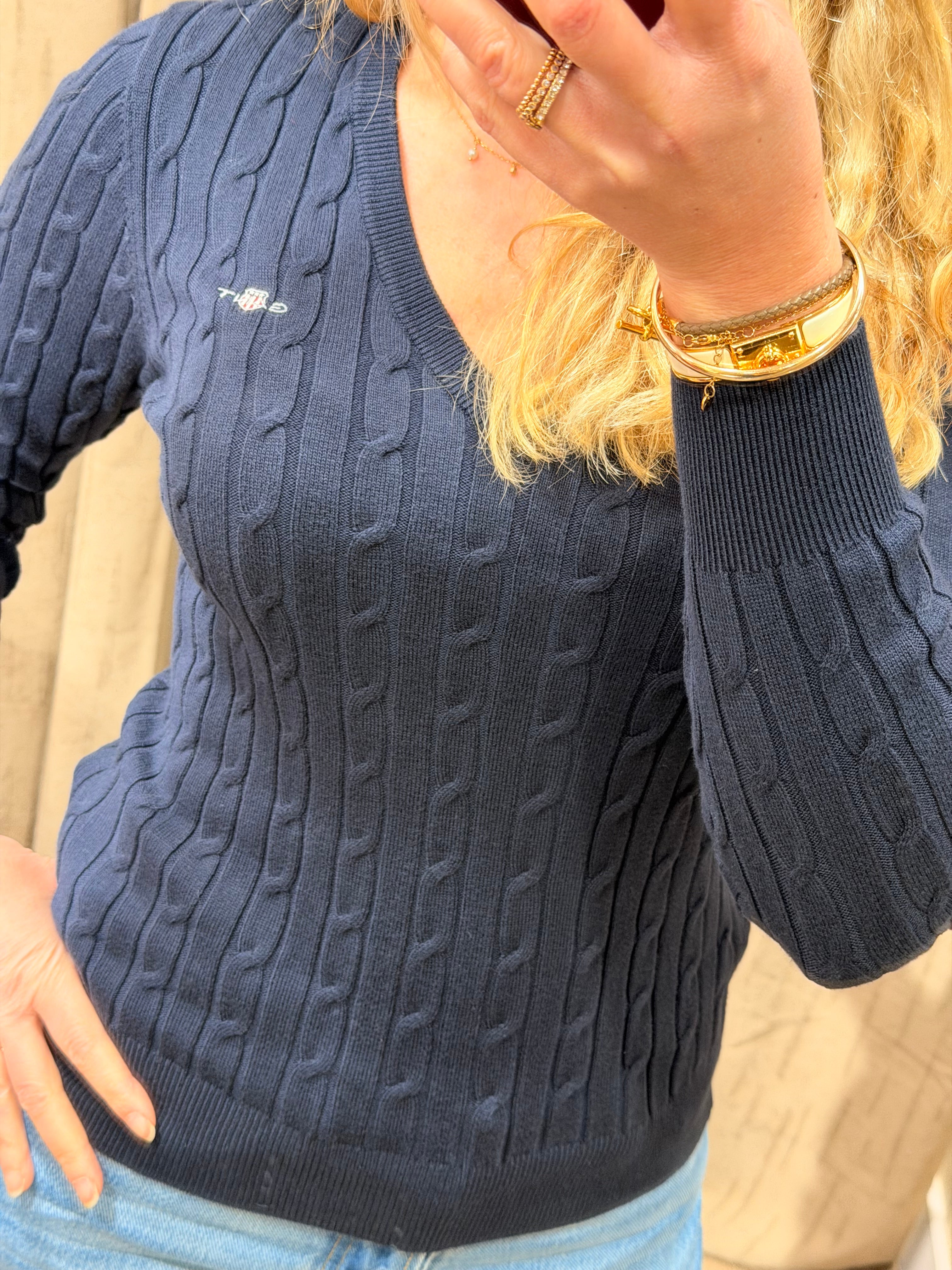 Pull col V torsadé en coton femme élégant et intemporel – Gant