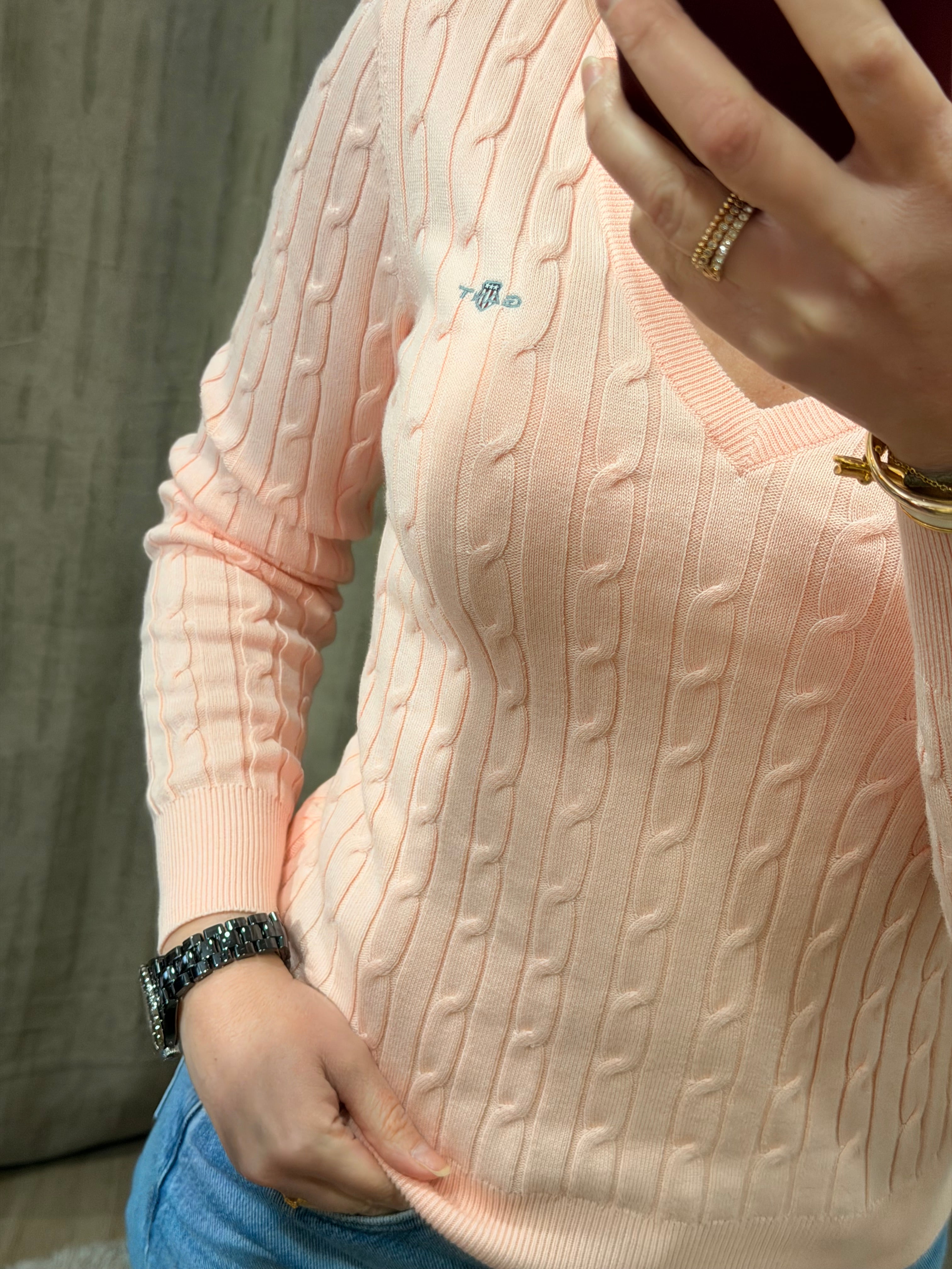 Pull col V torsadé en coton femme élégant et intemporel – Gant