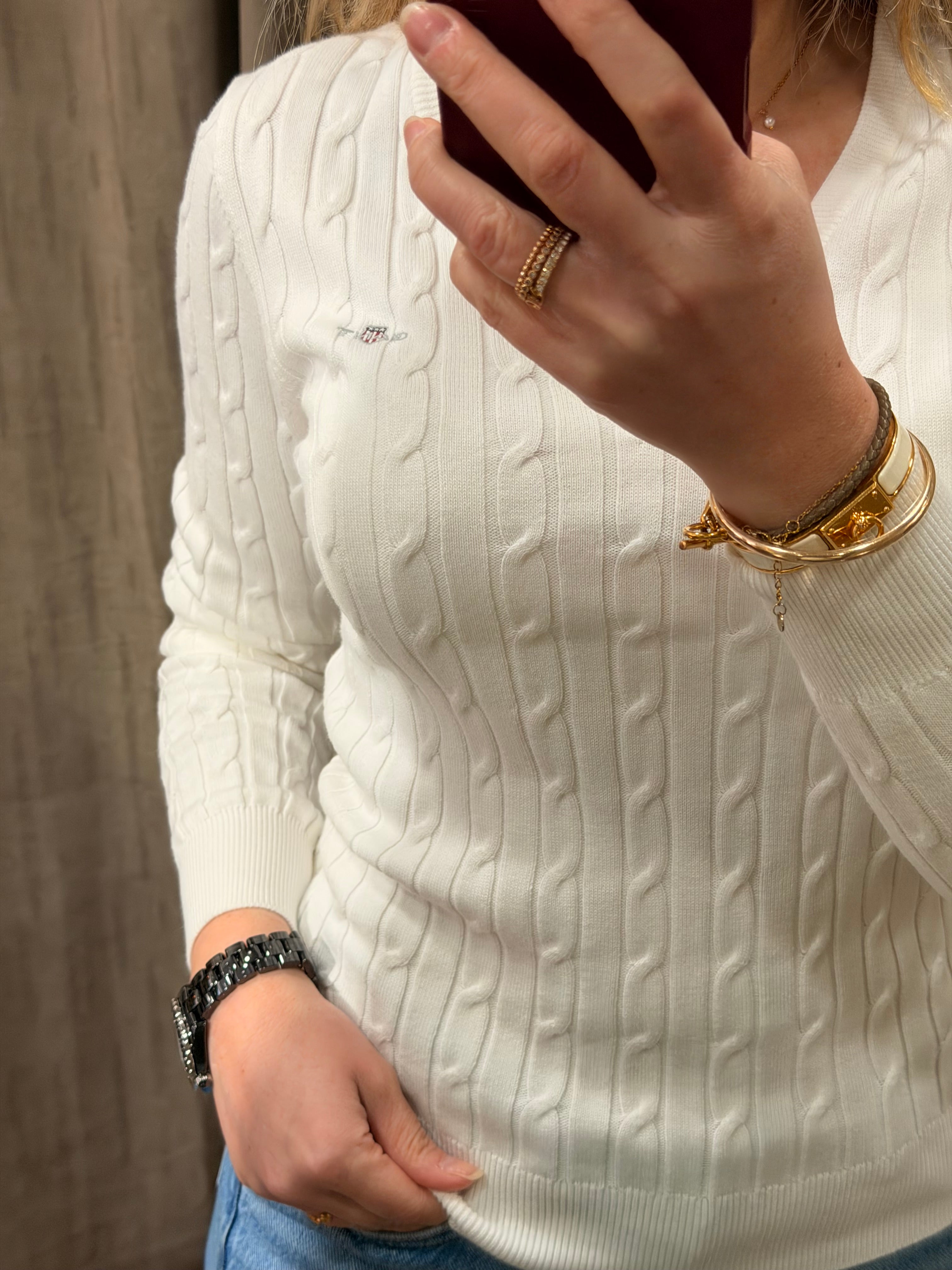 Pull col V torsadé en coton femme élégant et intemporel – Gant