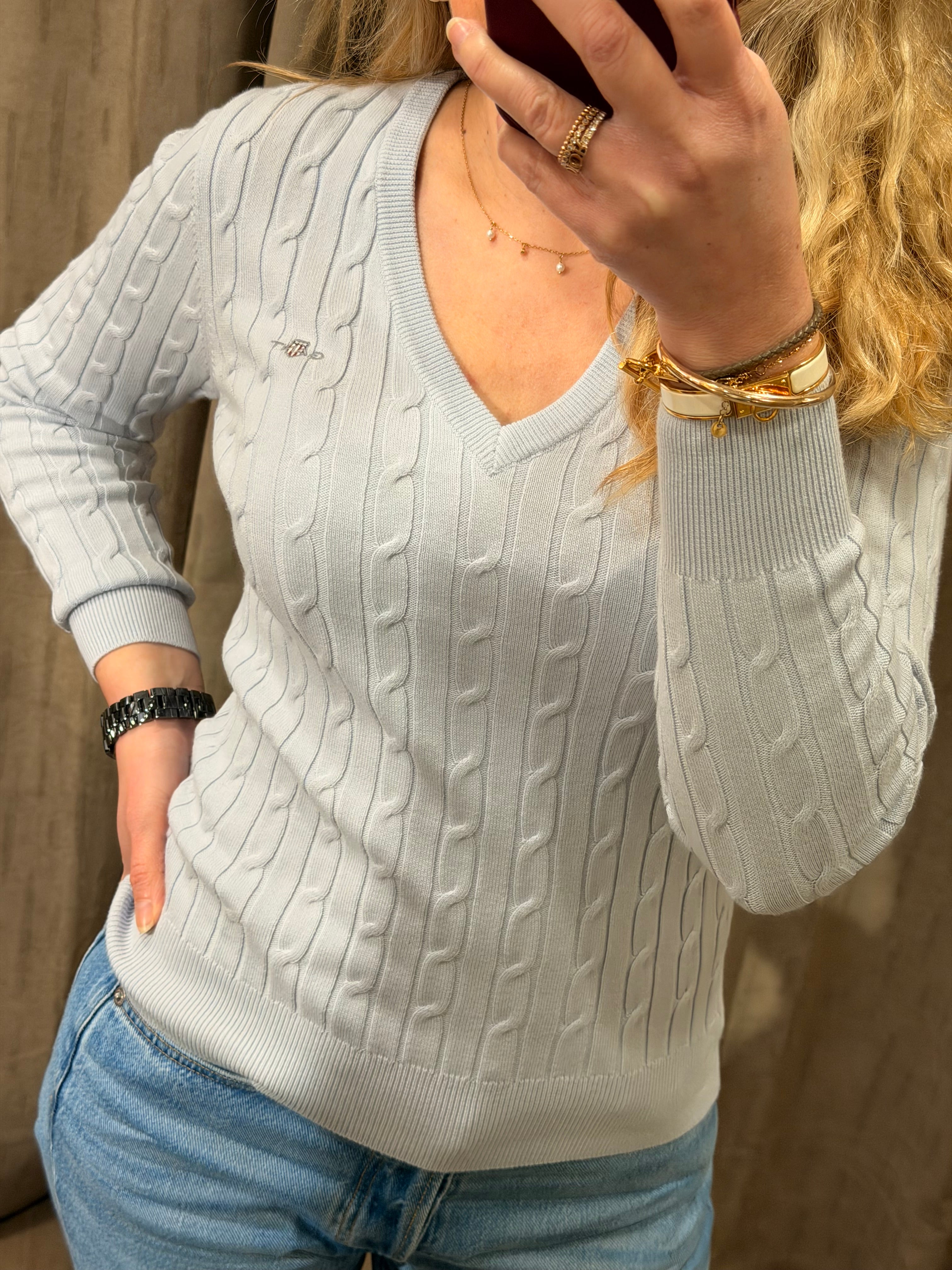 Pull col V torsadé en coton femme élégant et intemporel – Gant