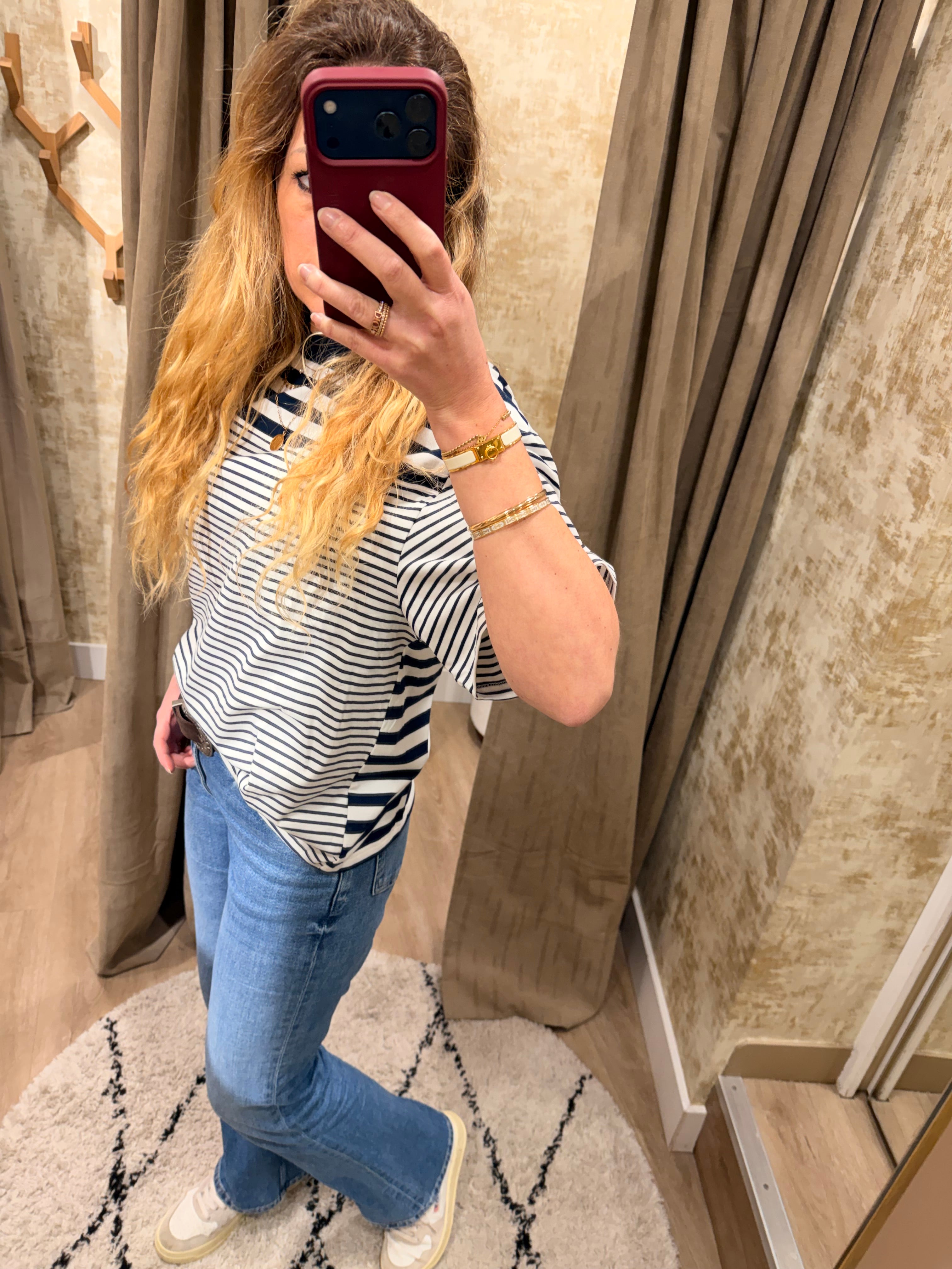 T-shirt marinière femme bleu marine rayé avec broderie ancre – Adoré Paris
