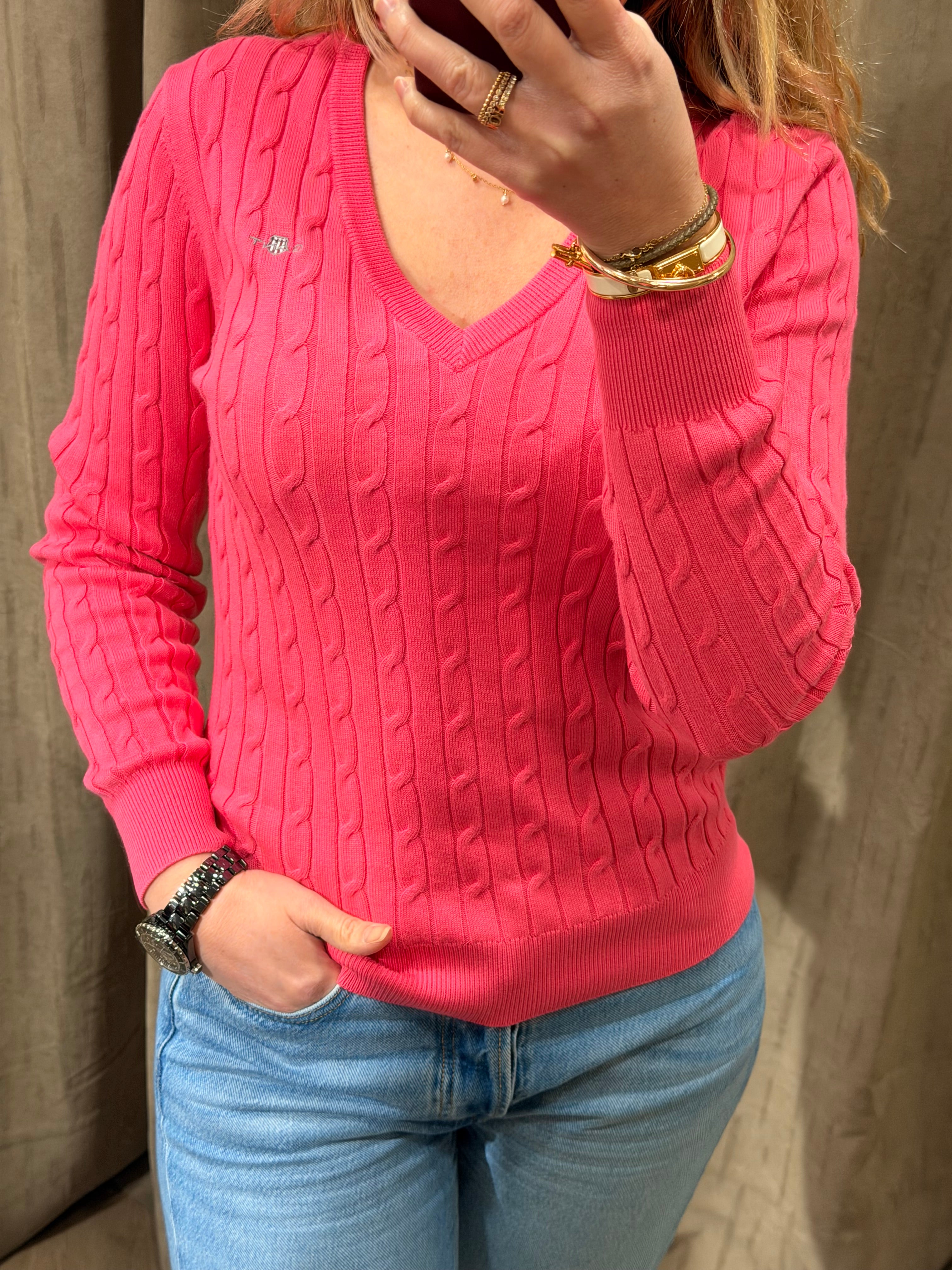 Pull col V torsadé en coton femme élégant et intemporel – Gant