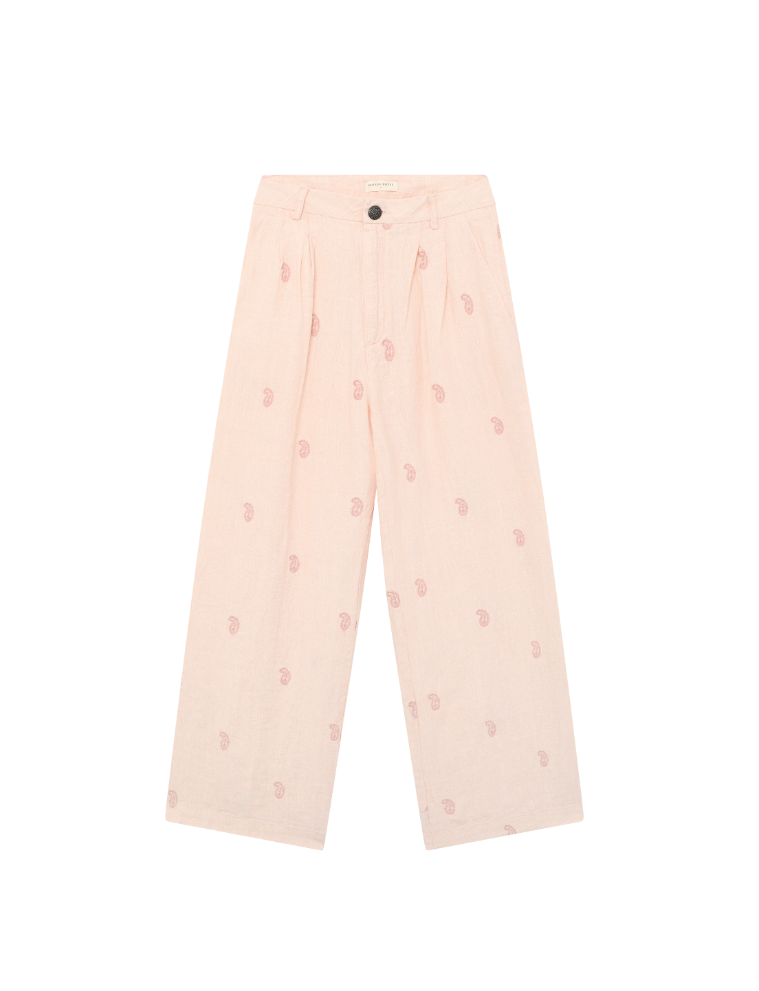 Pantalon Otto beige rosé fluide – Pantalon large taille haute imprimé femme – Maison Hôtel