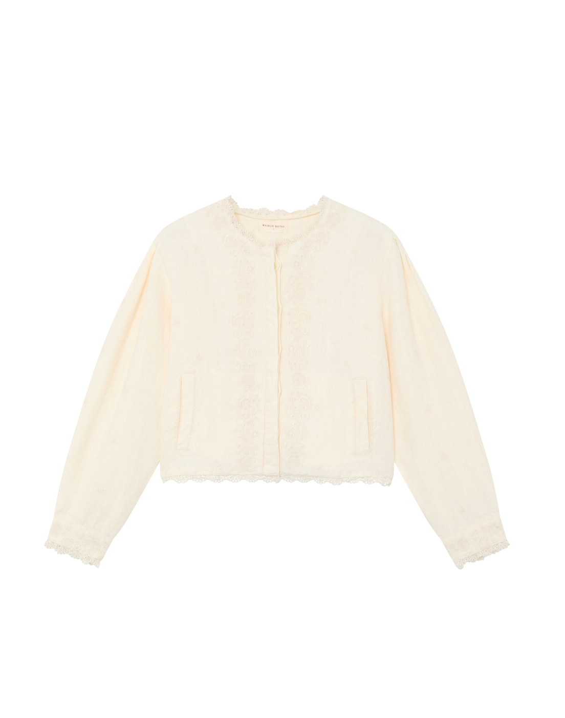 Veste Otelo beige en Lin – Veste légère brodée femme élégante – Maison Hôtel