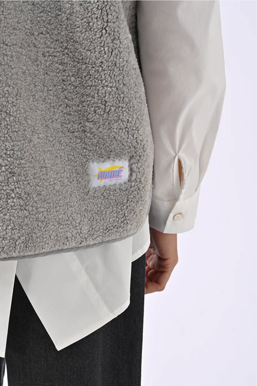 Gilet sans manches femme Adoré Paris gris clair en sherpa ultra-doux | Veste chaude hiver S/M M/L