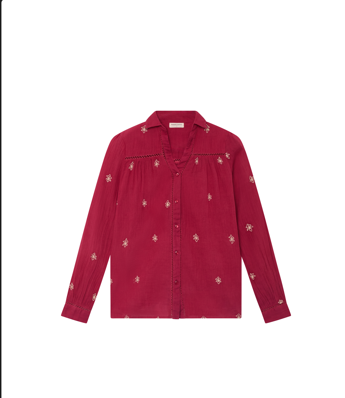 Chemise Rani rouge brodée – Chemise bohème fluide femme élégante – Maison Hôtel