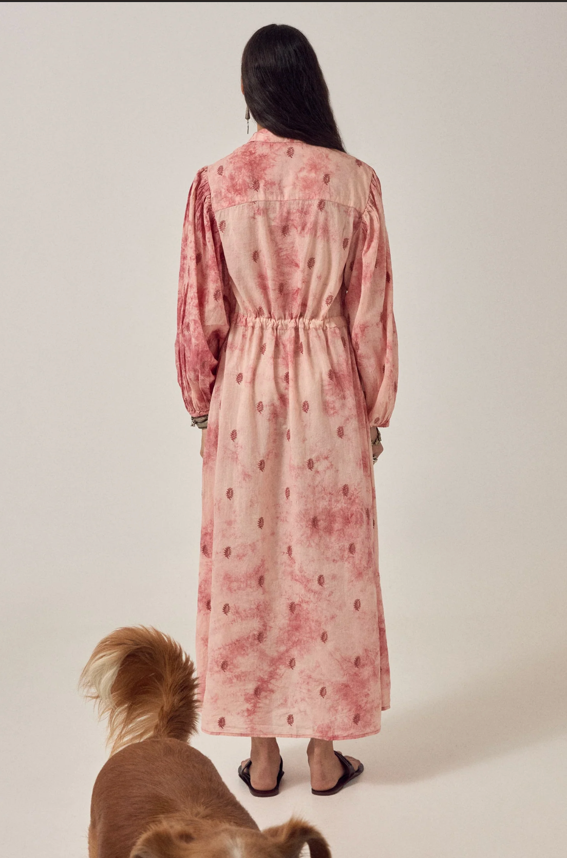 Robe Freya longue rose tie and dye – Robe bohème fluide manches longues femme – Maison Hôtel
