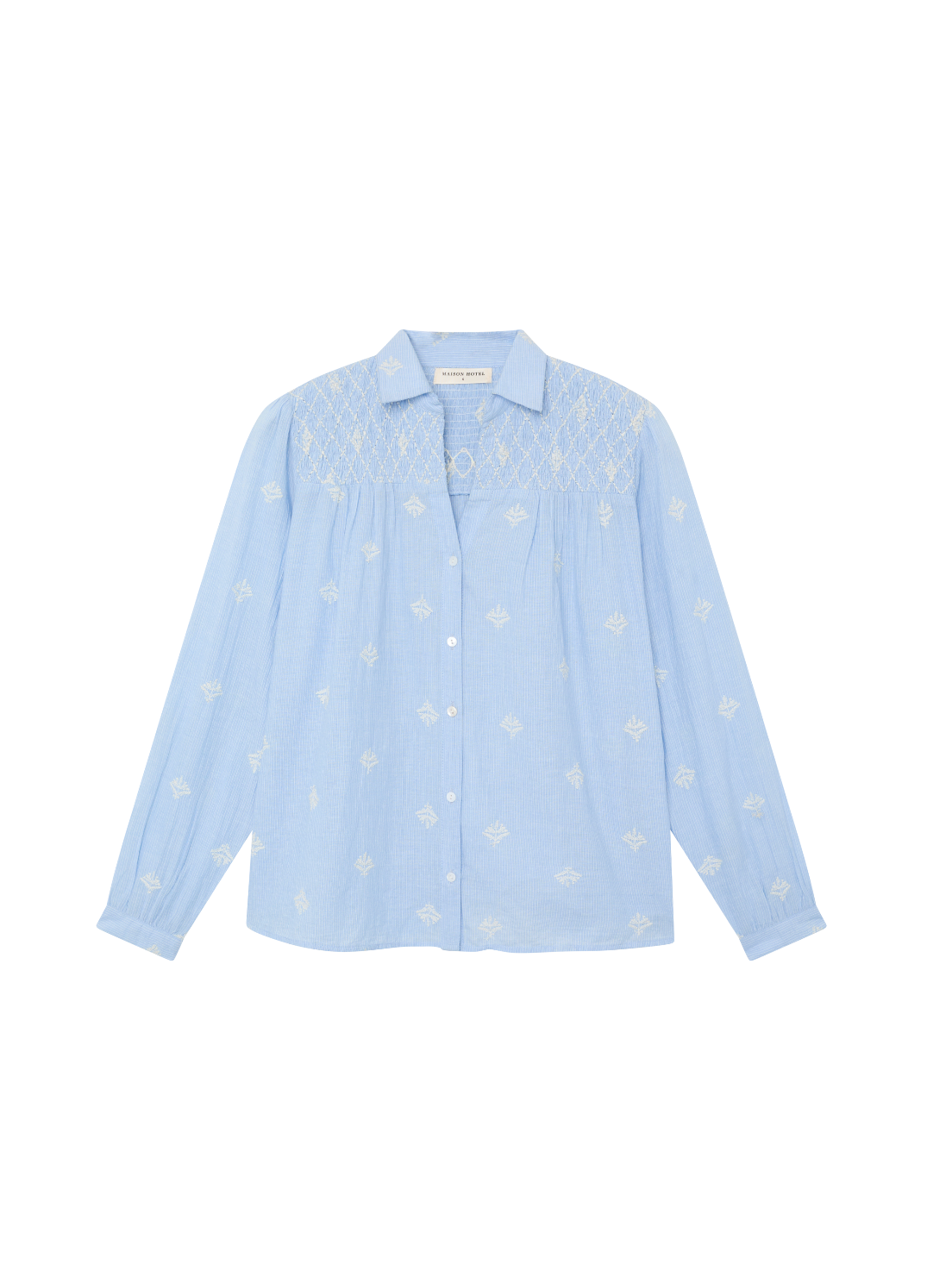 Chemise James bleu ciel brodée – Chemise fluide coton femme élégante – Maison Hôtel