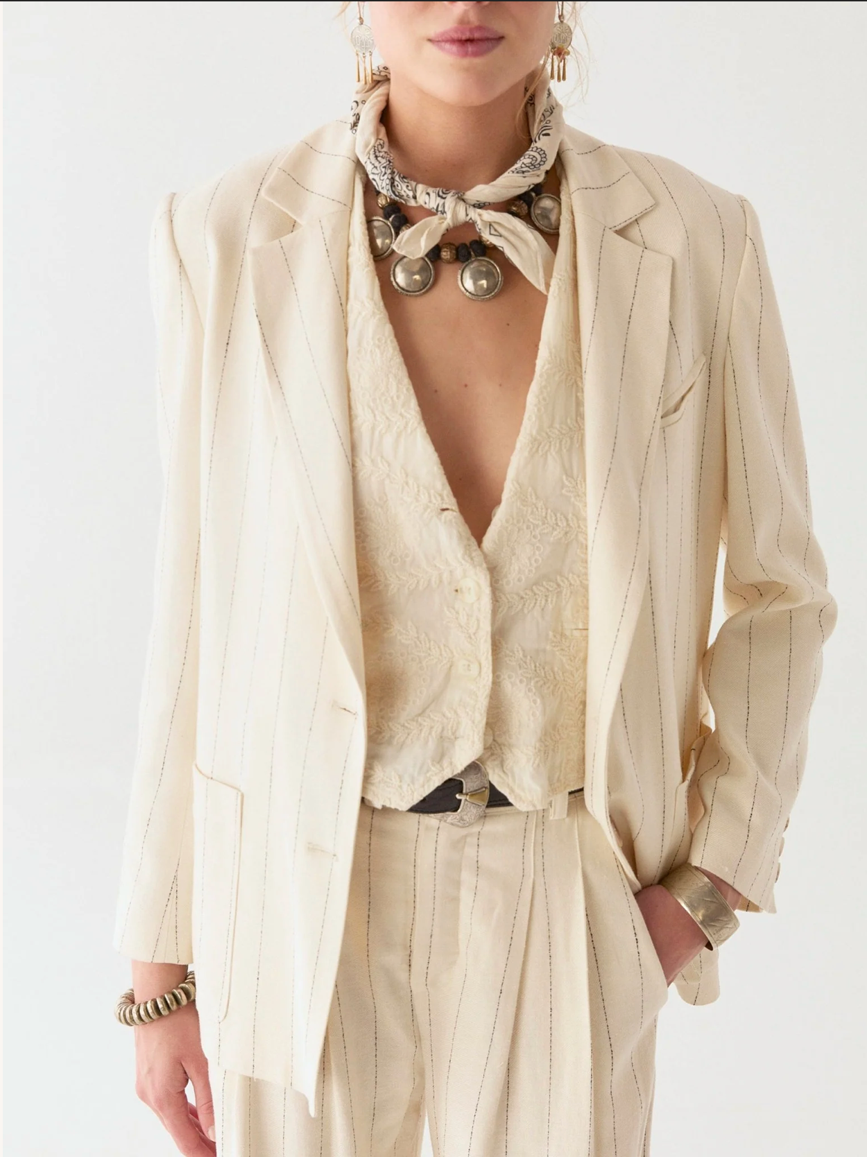 Veste PADDY rayée beige femme – Blazer chic et élégant – Maison Hôtel