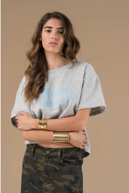 T-shirt gris chiné “Minuit Ensemble” coupe loose Boobie – Adoré Paris