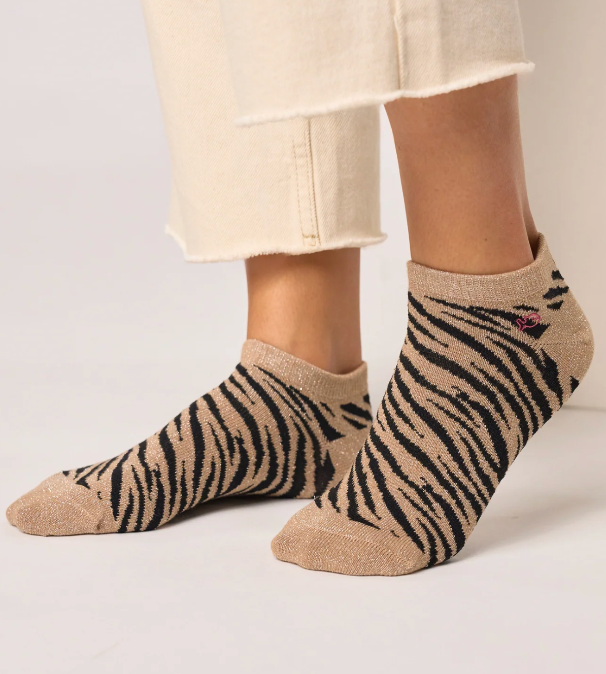Socquettes en coton BIO femme motif zèbre à paillettes – Plusieurs coloris – BILLYBELT