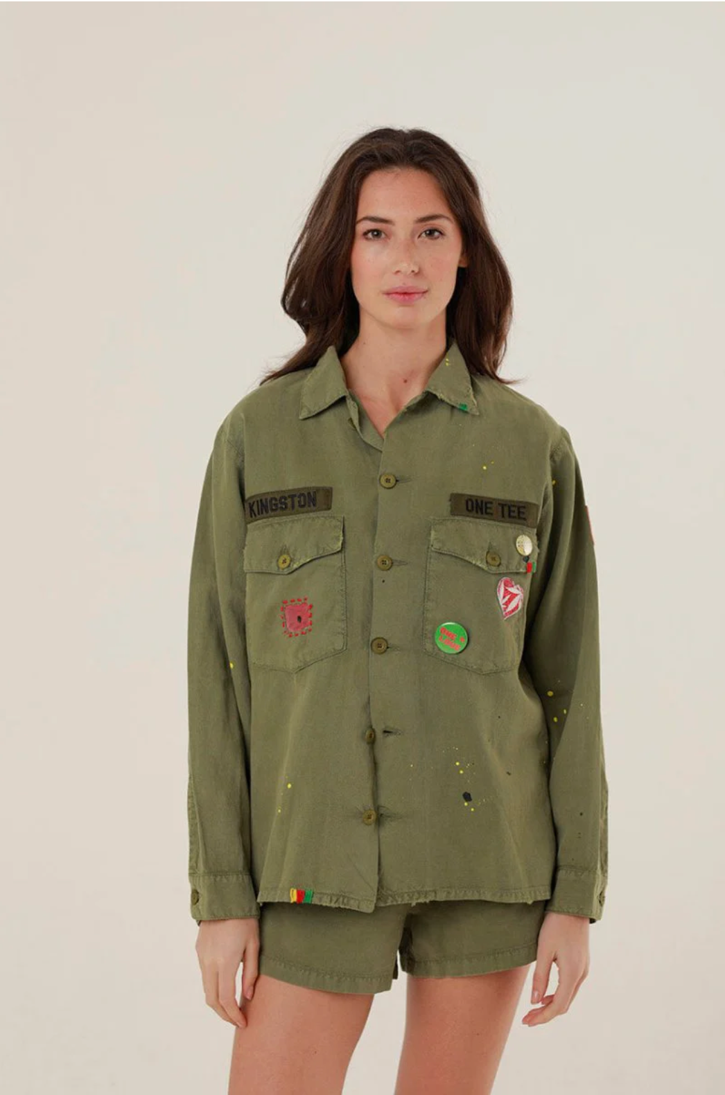 Veste militaire customisée RITA kaki - Coupe droite fluide et matchs - ONE TEE