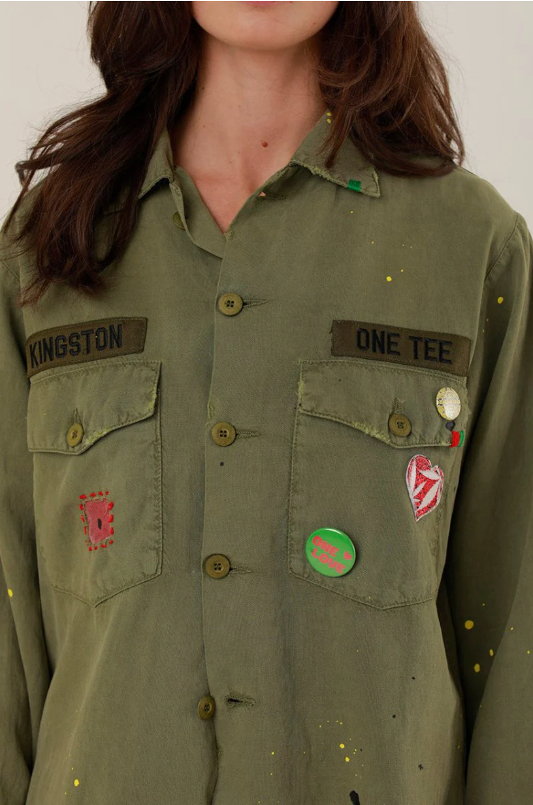 Veste militaire customisée RITA kaki - Coupe droite fluide et matchs - ONE TEE