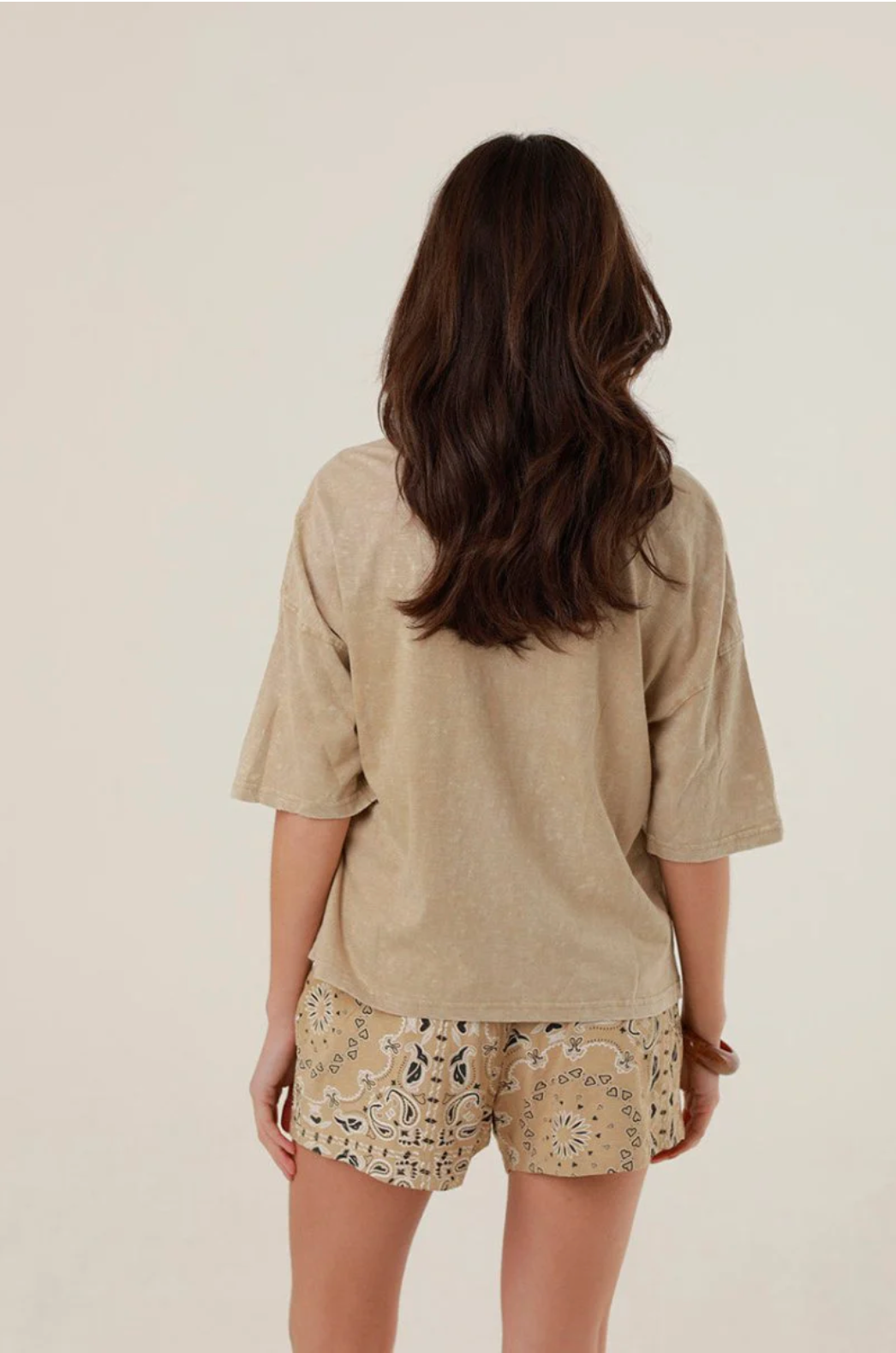 T-shirt boyfriend coton sequins ALAN beige - Coupe loose tendance - ONE TEE