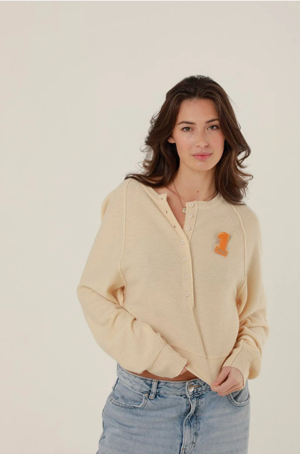 Pull KEILA beige oversize à manches ballon - effet mousse doux - ONE TEE