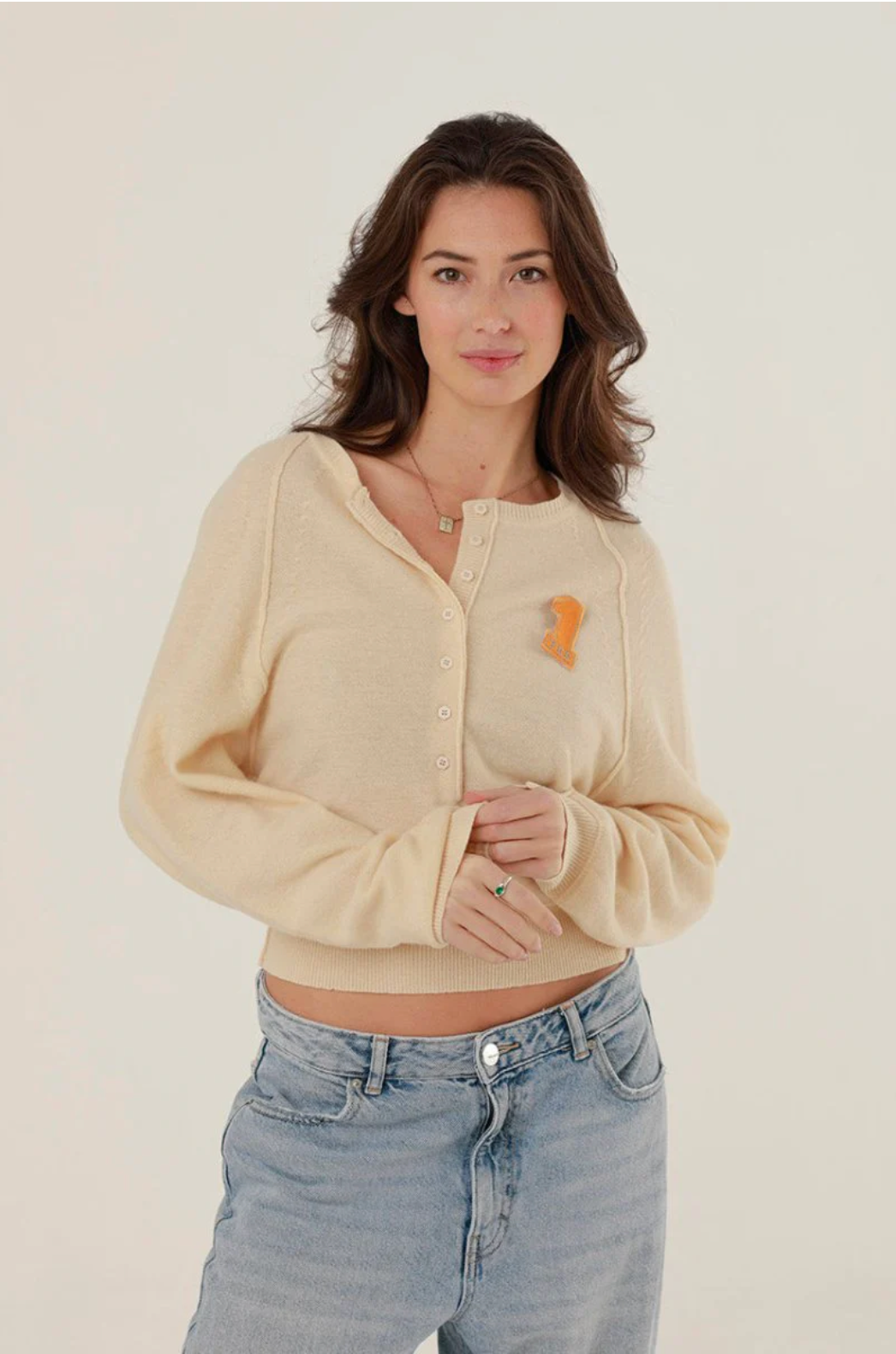 Pull KEILA beige oversize à manches ballon - effet mousse doux - ONE TEE