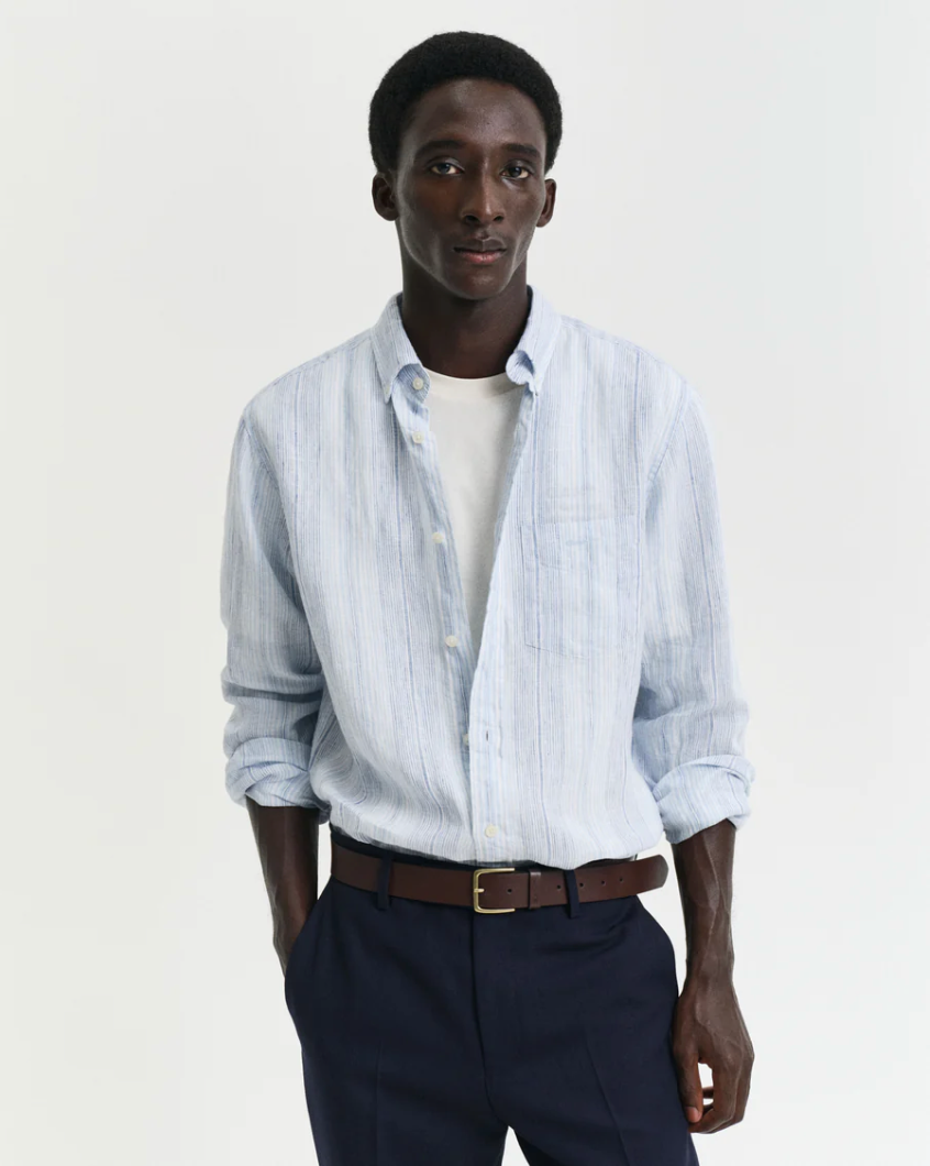 Chemise en lin à fines rayures homme bleu ou rose – élégance estivale – Gant