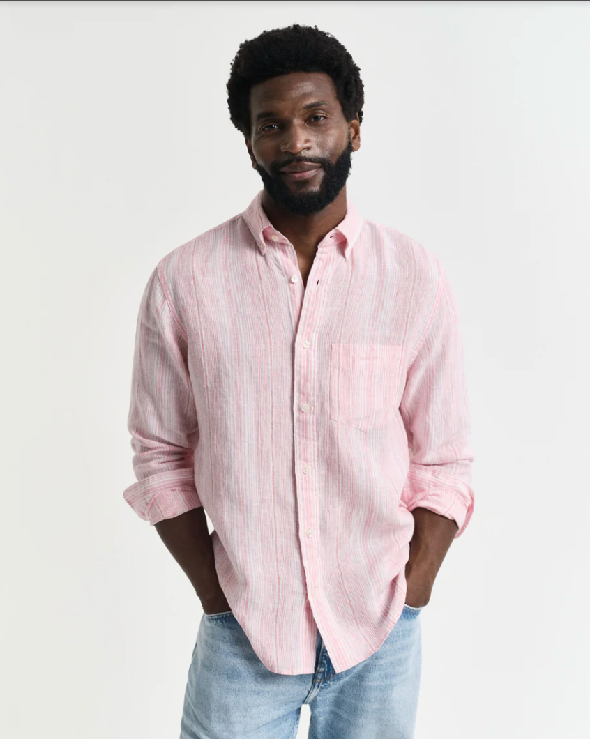 Chemise en lin à fines rayures homme bleu ou rose – élégance estivale – Gant
