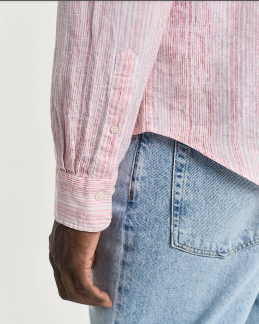 Chemise en lin à fines rayures homme bleu ou rose – élégance estivale – Gant