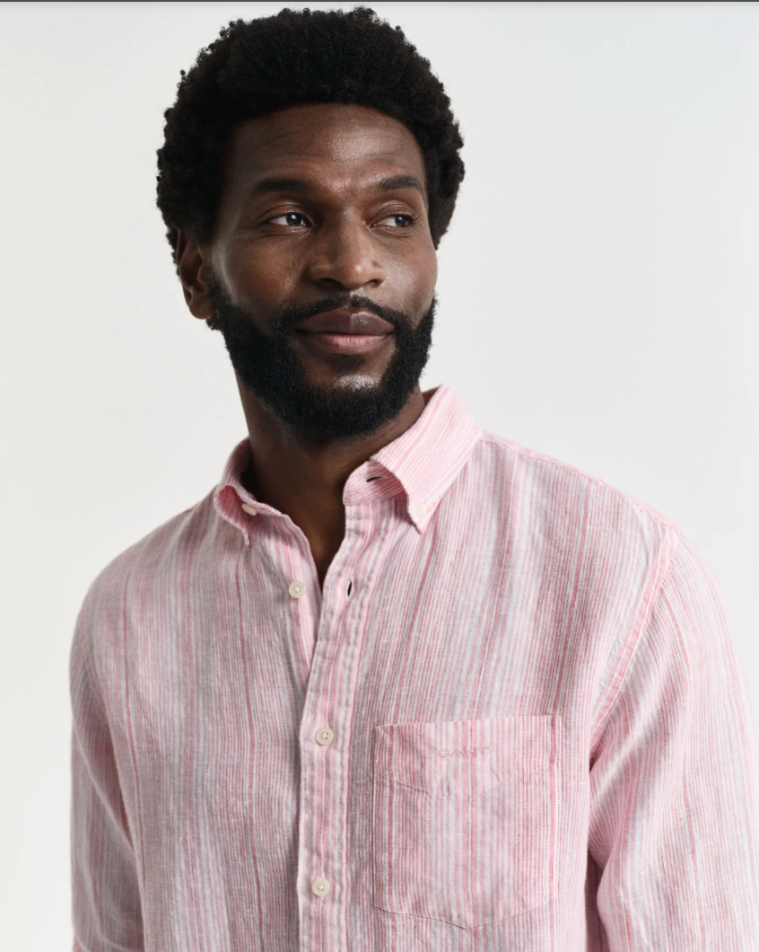 Chemise en lin à fines rayures homme bleu ou rose – élégance estivale – Gant