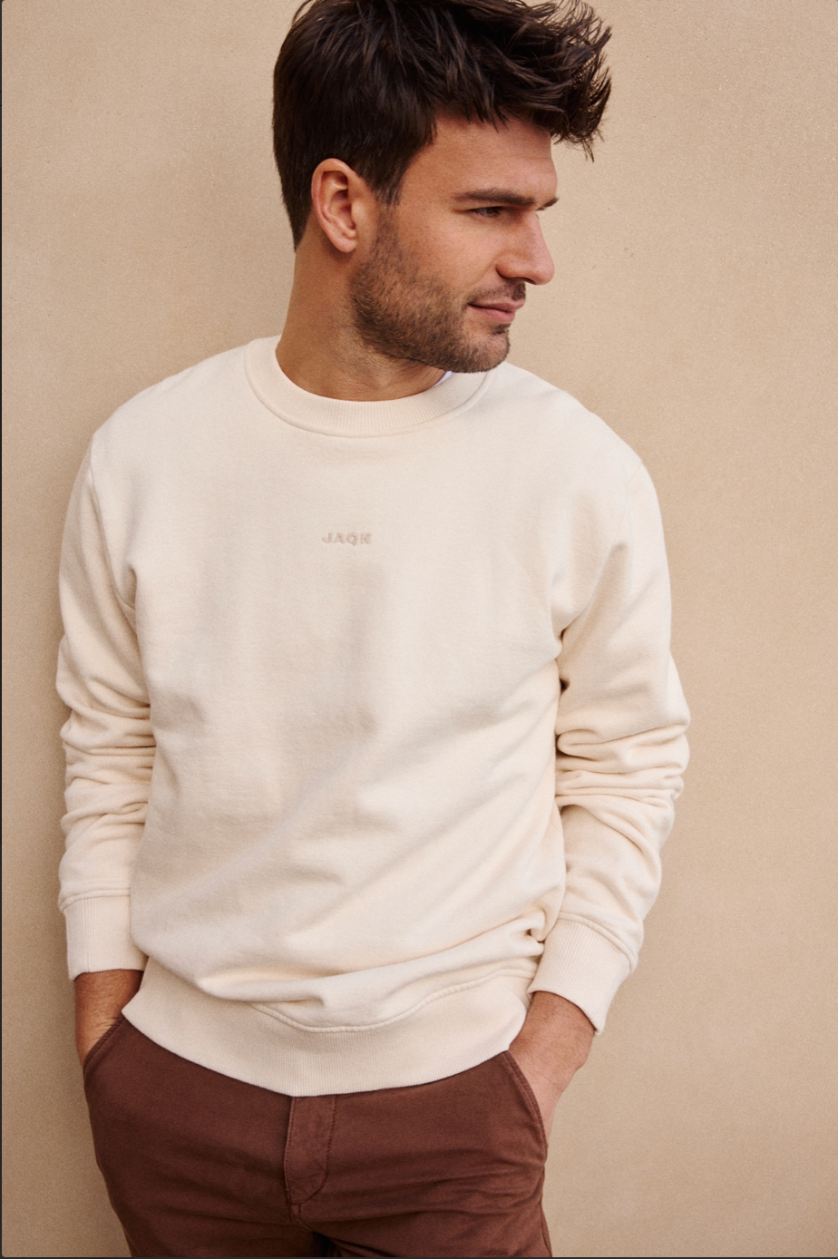 Sweat Marco en coton beige – confort minimaliste tendance homme - JAQK