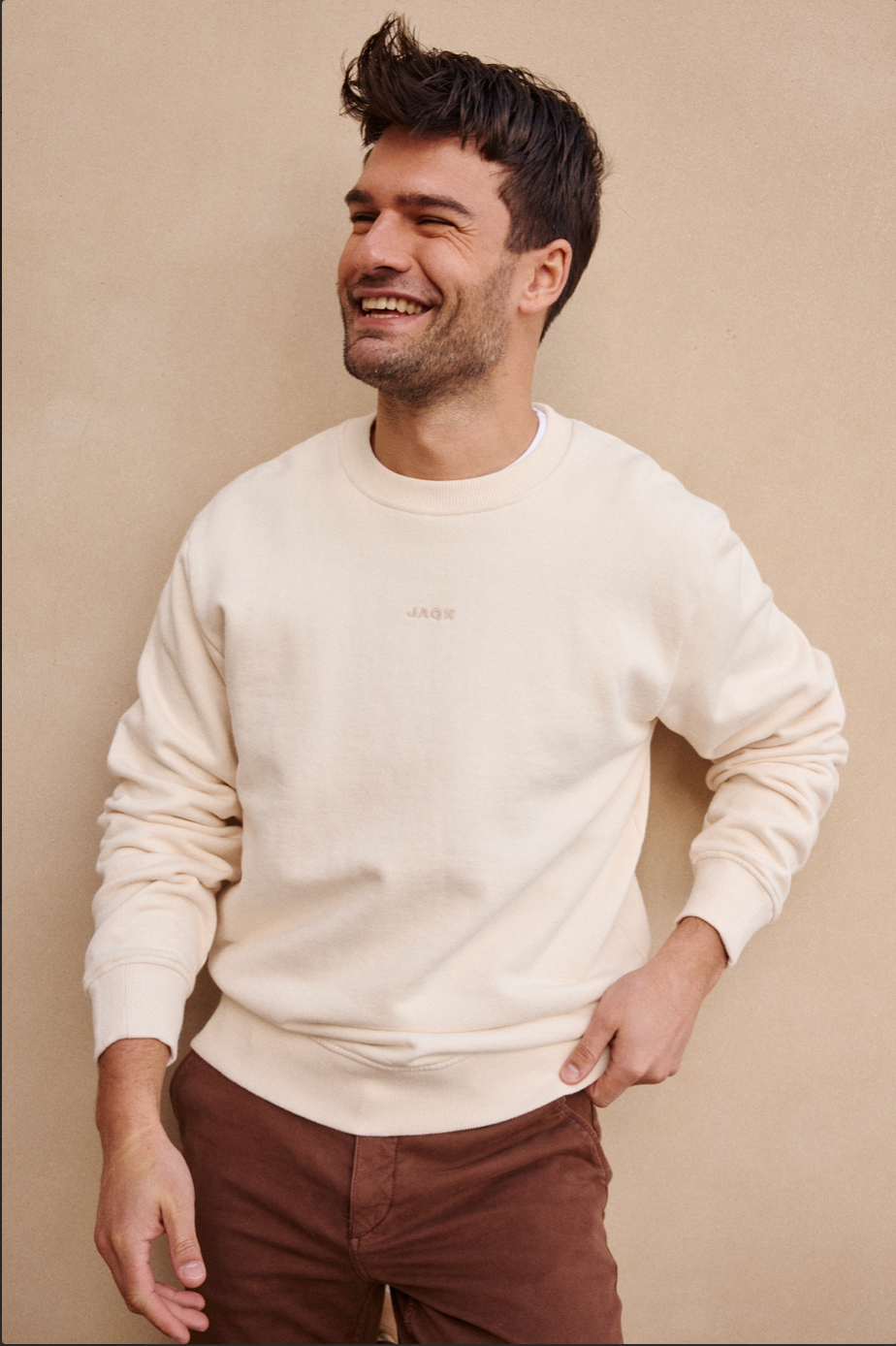 Sweat Marco en coton beige – confort minimaliste tendance homme - JAQK