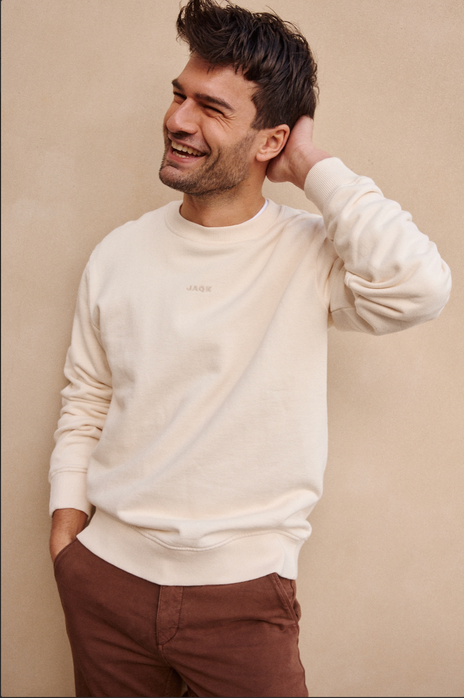 Sweat Marco en coton beige – confort minimaliste tendance homme - JAQK