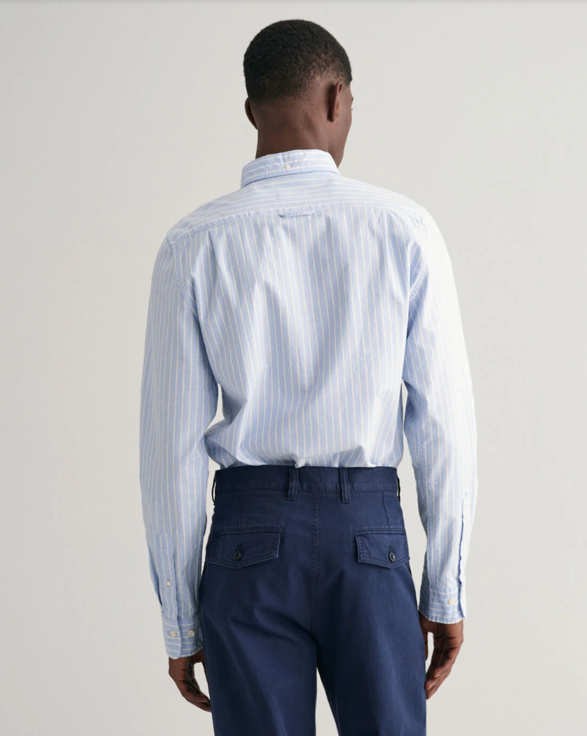Chemise Oxford Slim Stretch à Rayures Bleu Ciel Homme - Gant