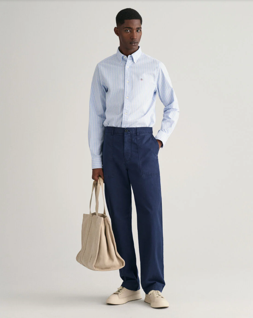 Chemise Oxford Slim Stretch à Rayures Bleu Ciel Homme - Gant