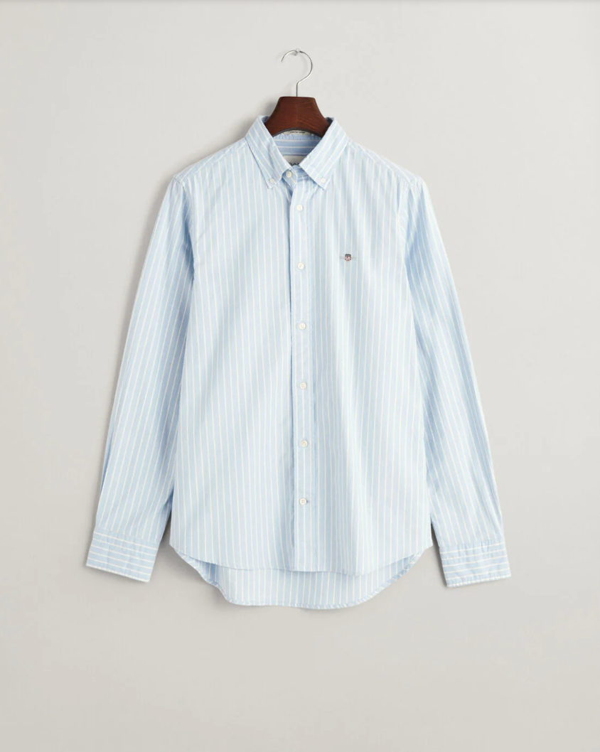 Chemise Oxford Slim Stretch à Rayures Bleu Ciel Homme - Gant
