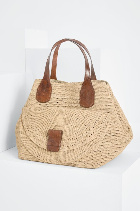 Sac cabas LAZA en raphia naturel fait main – Grand sac élégant et structuré - IBELIV