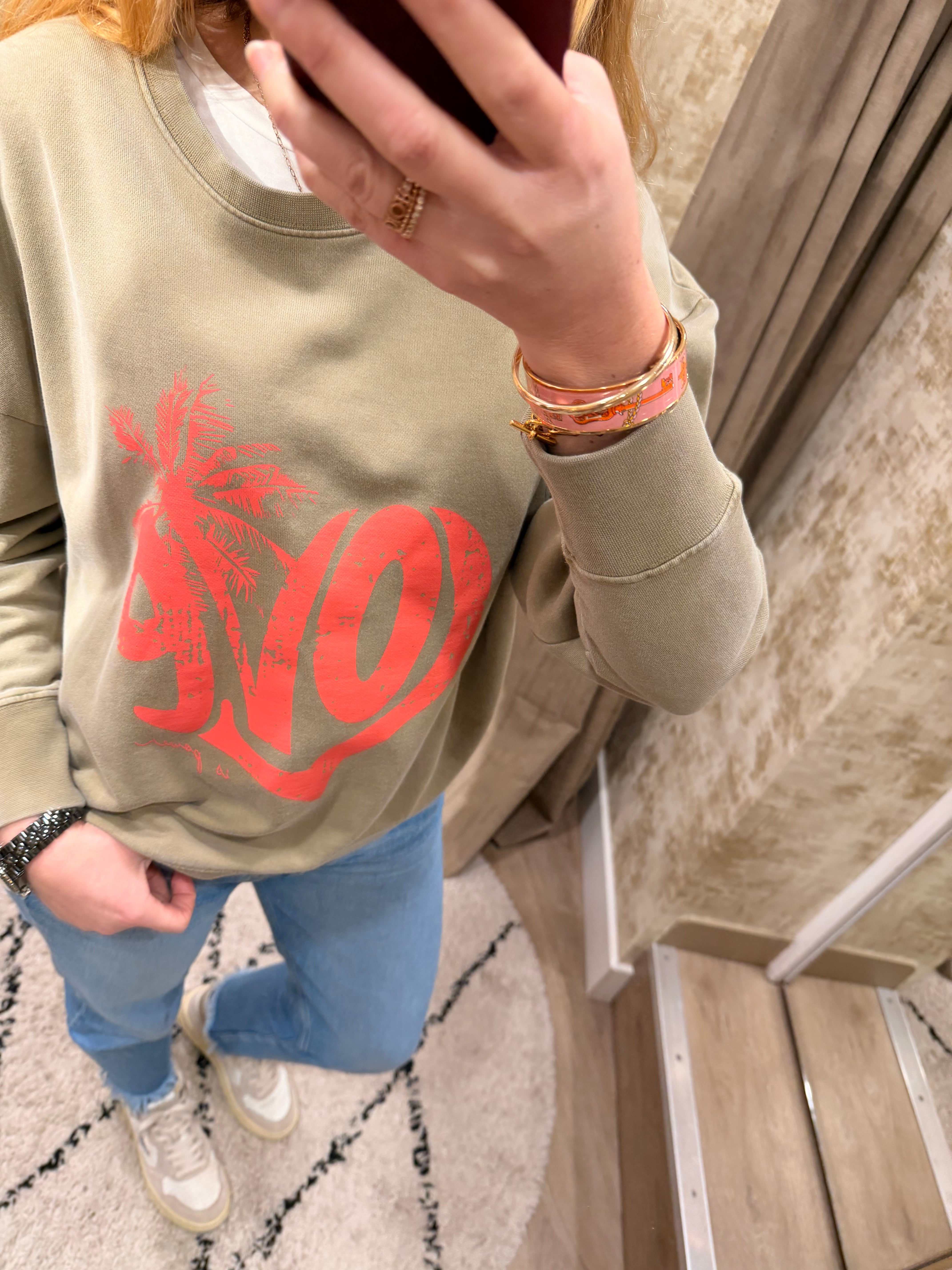 Sweat ANNA kaki imprimé "LOVE" coton femme - ONE TEE