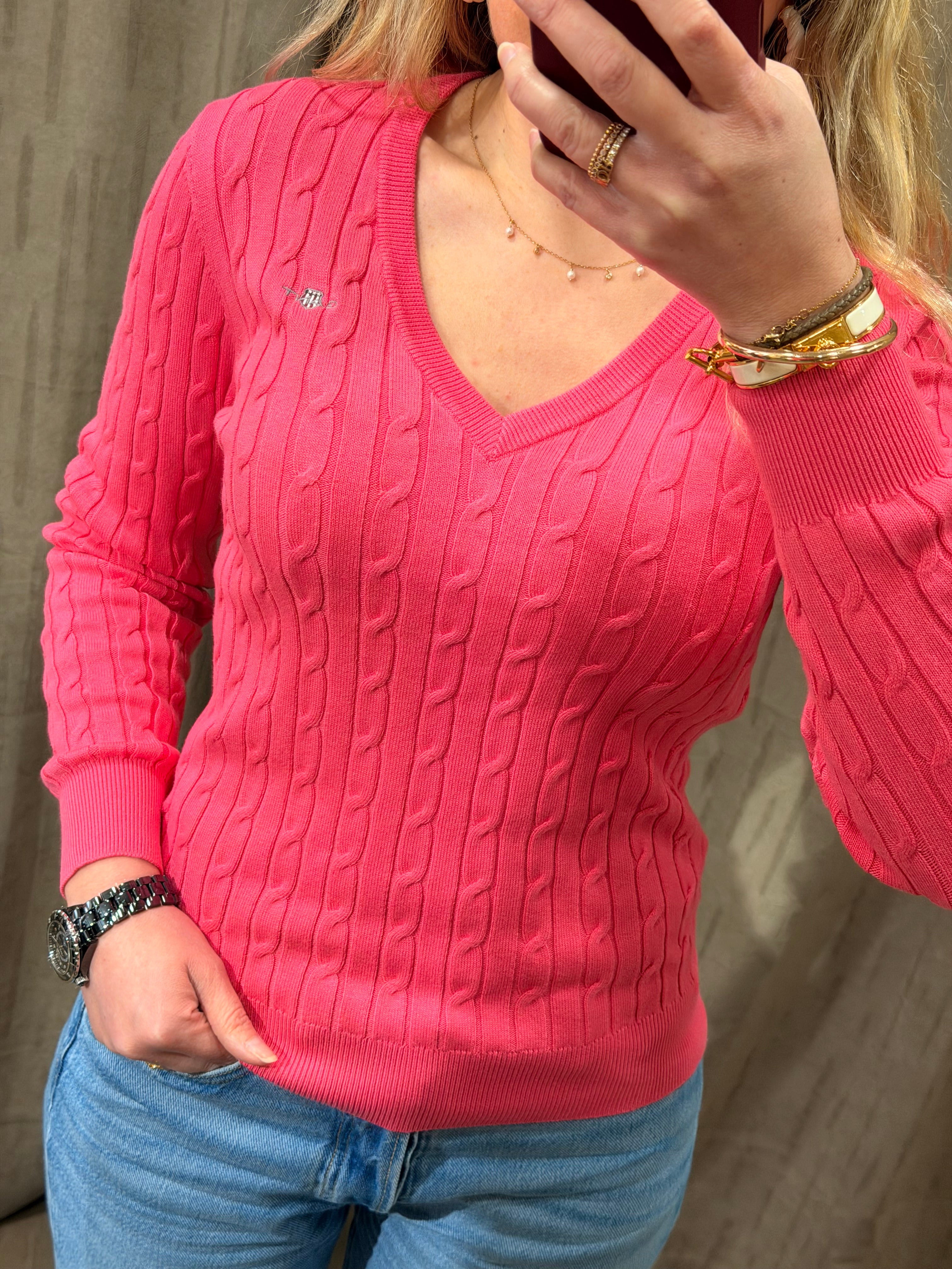 Pull col V torsadé en coton femme élégant et intemporel – Gant