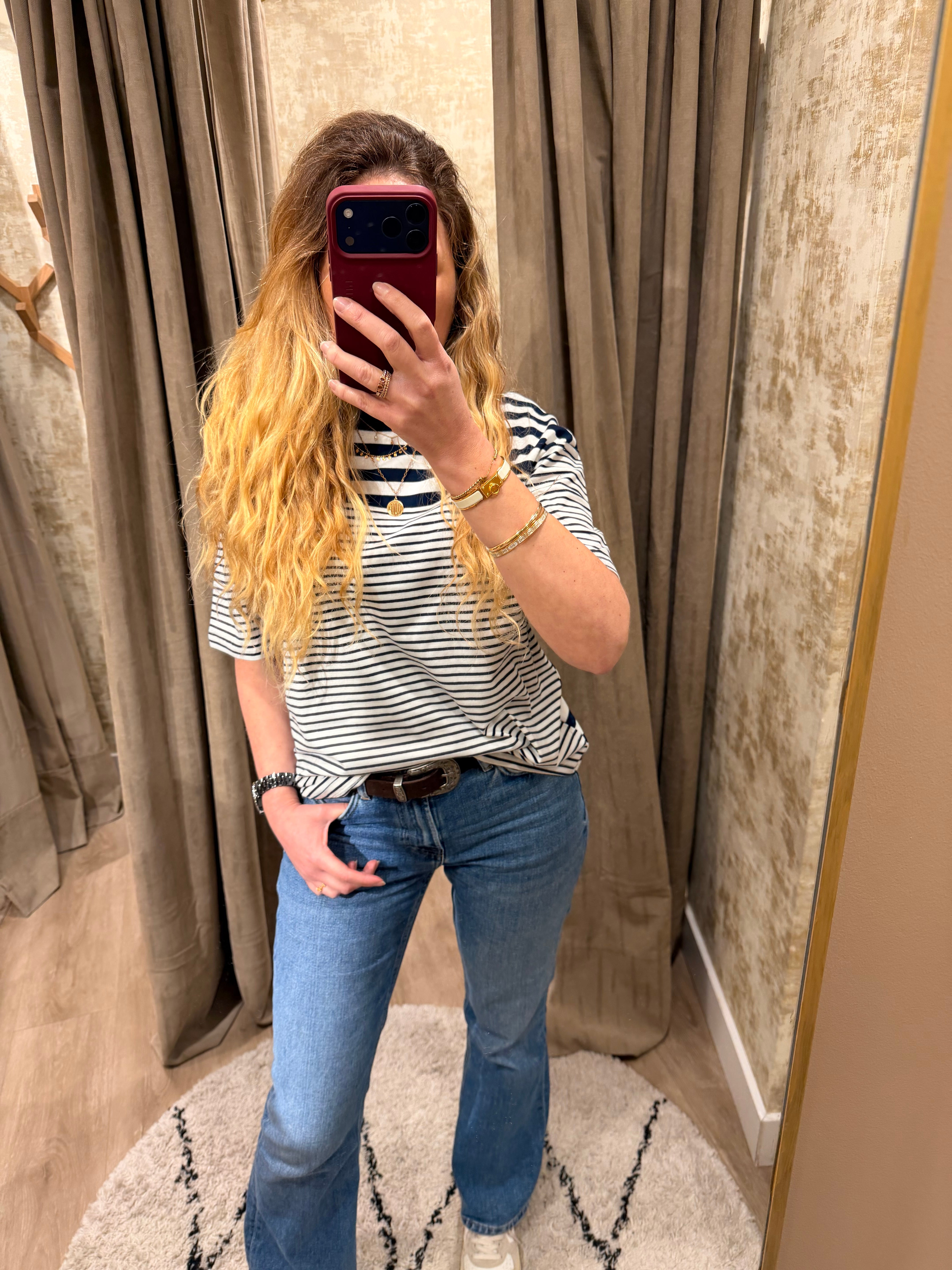 T-shirt marinière femme bleu marine rayé avec broderie ancre – Adoré Paris