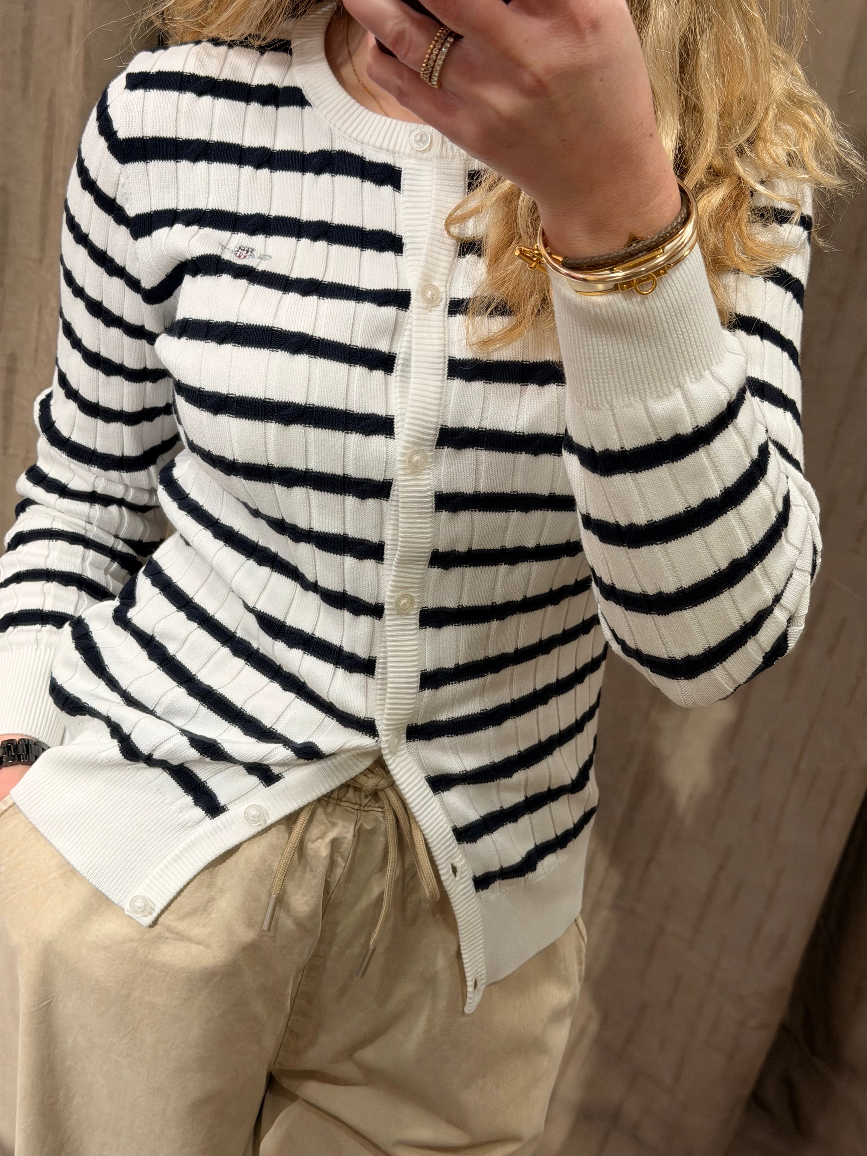 Cardigan en maille torsadée à rayures femme – Gant