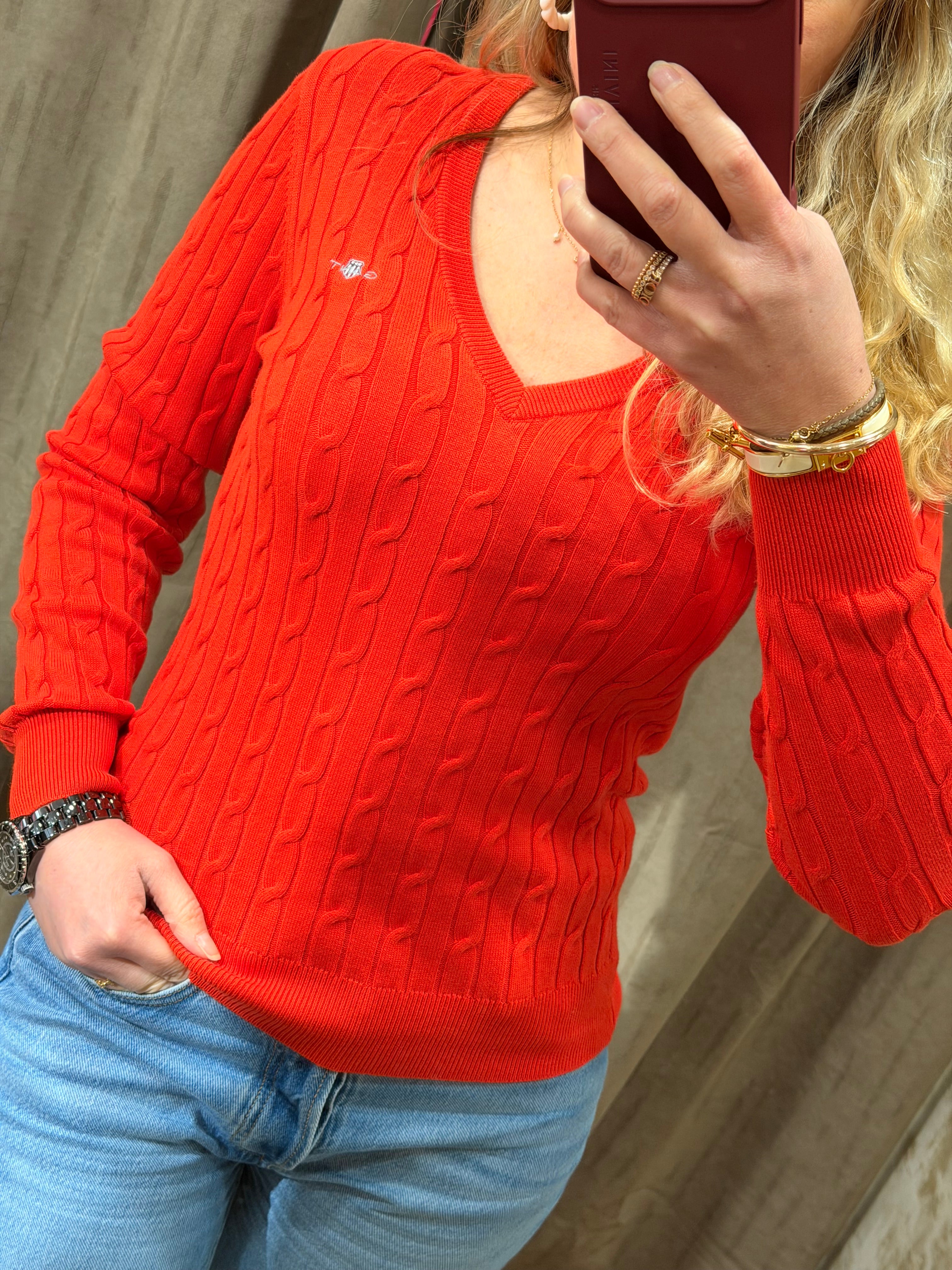 Pull col V torsadé en coton femme élégant et intemporel – Gant
